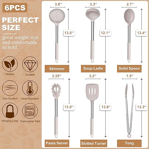 Miniatura 2 de LIANYU Juego de 6 utensilios de cocina de silicona para utensilios de cocina antiadherentes, herramientas de cocina resistentes al calor, incluye