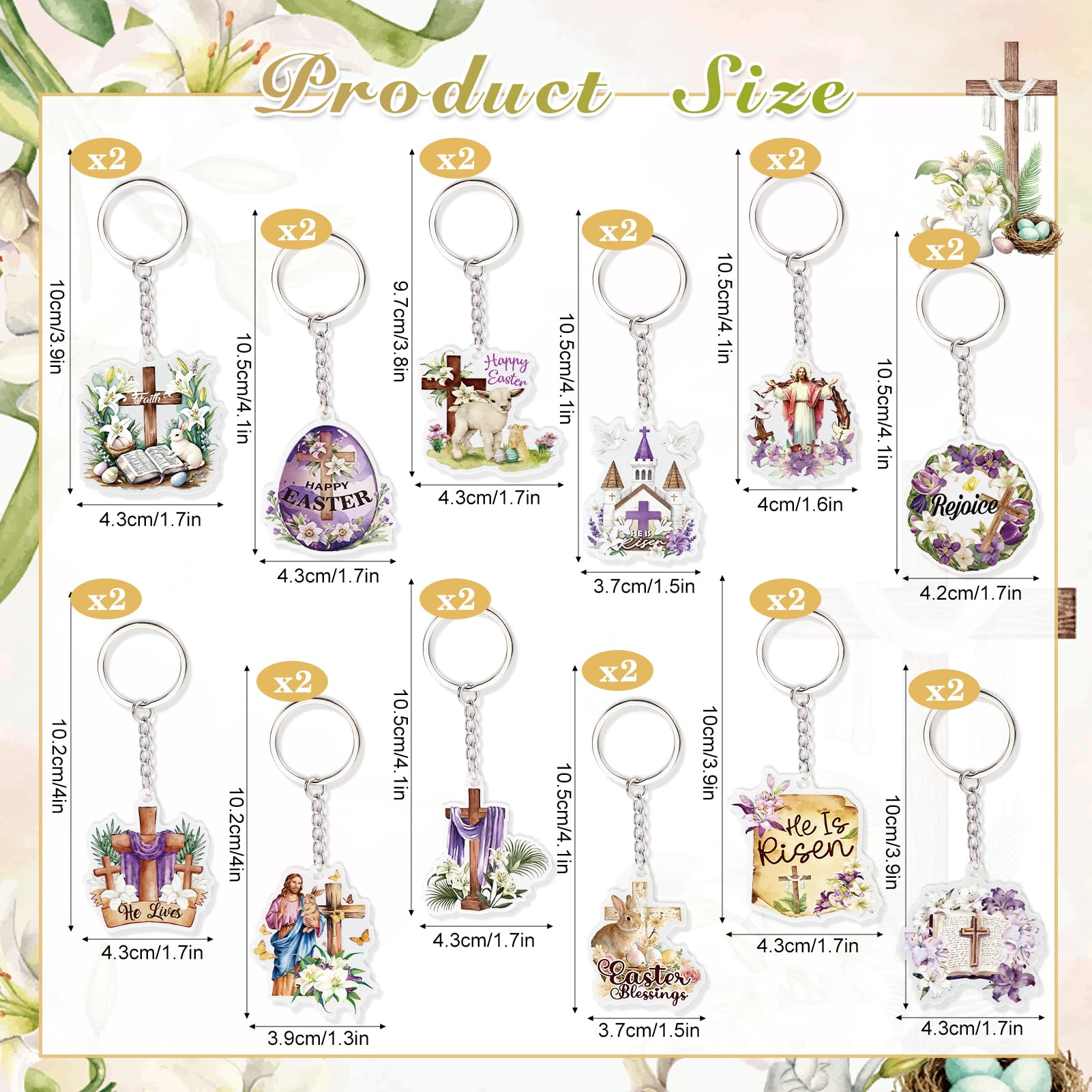 HOWAF 24 Pcs Easter He Is Risen Gift Keychains Bulk, Christian Easter Acrylic Bible Verse Keychain Set, Religious Jesus Gifts for Adults Kids, Sunday School Classroom Prizes, Church Party Favors