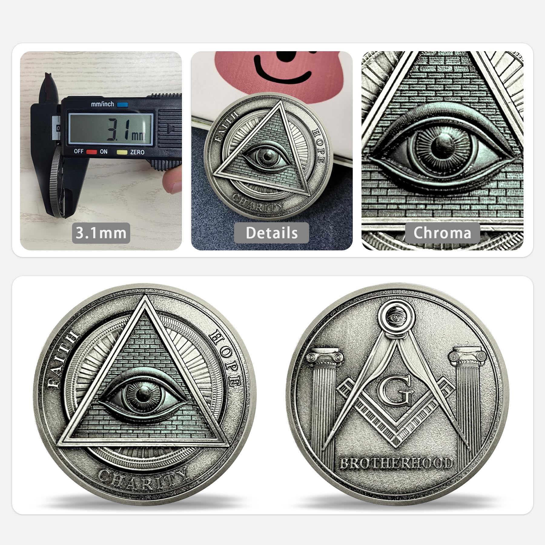 Freimaurer-Münze – Quadrat & Kompass Design, Antik Bronze, 4 Cm Durchmesser, Sammlerstück