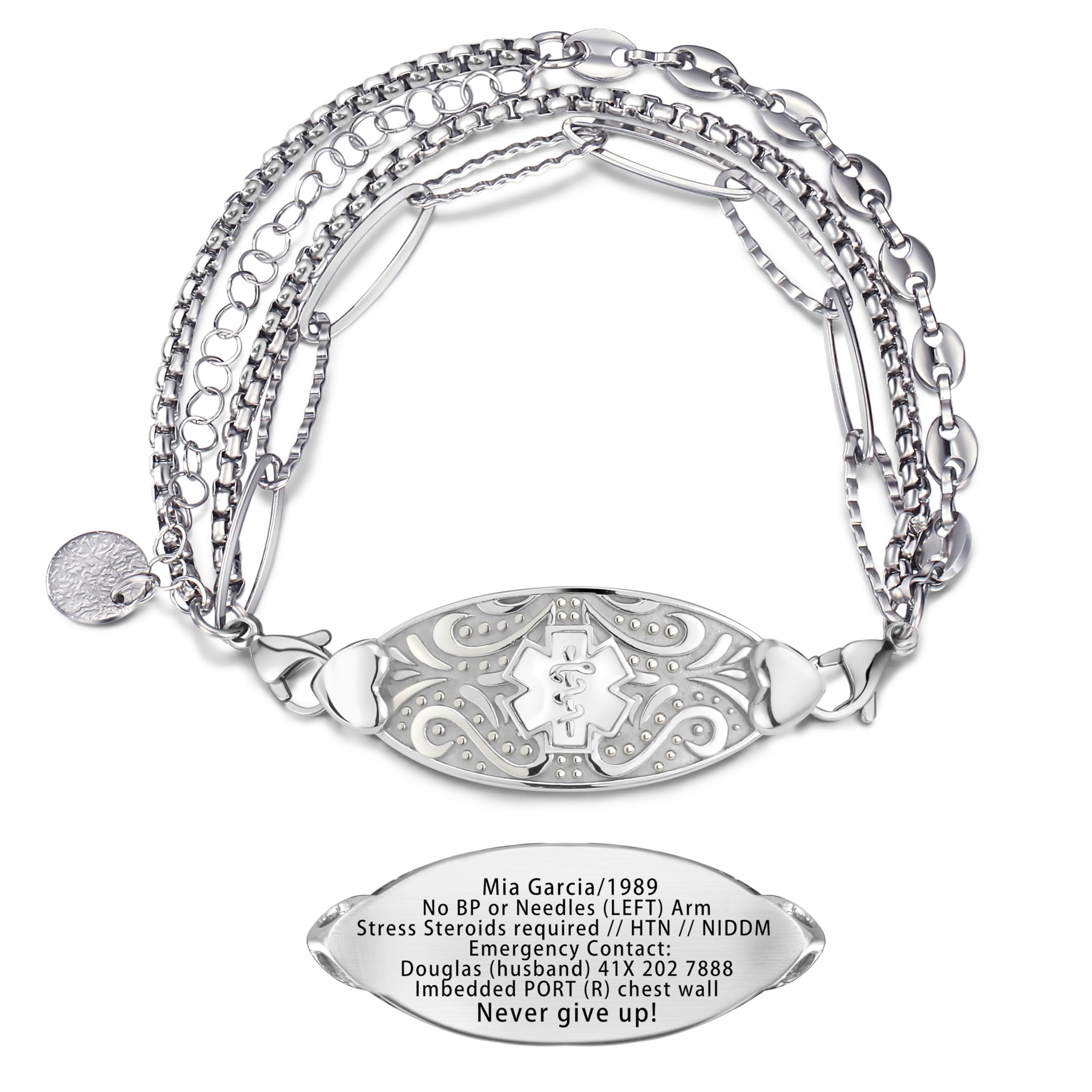 ASTERY Custom Elegant Medical Alert Bracelets for Women with Free Engraving,Personalized Emergency Identification Medic ID Bracelet Women's Alert