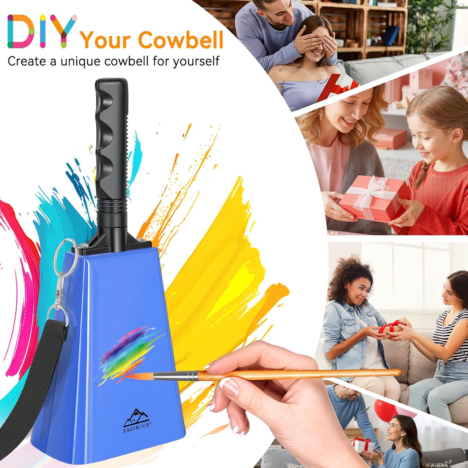 EASTROCK Cow Bell, Cow Bells Noise Makers, Cheering Cowbells for Sporting Events，Cowbell with Handle for Football Games, Graduation, school, Farm Blue