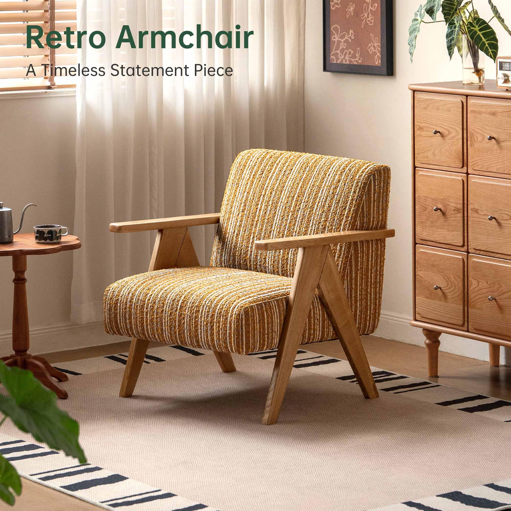 Poltrona da salotto in legno, stile retrò, con ampia seduta imbottita e design a righe, per soggiorno, camera da letto, ufficio, casa