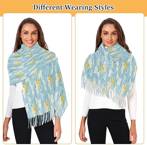 Miniatura 7 de bonita cachemira sentir invierno bufandas cálidas para navidad retro cielo sol olas chalinas para mujer de frio