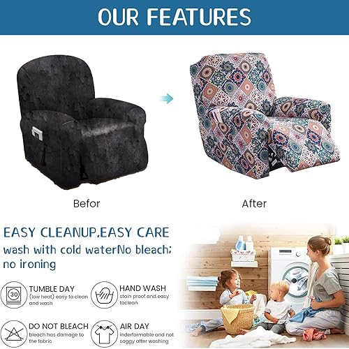 Vista 55 de Eco-Ancheng Fundas reclinables Lazyboy de 4 piezas, fundas para sofá reclinable, fundas antideslizantes para sillas reclinables, con bolsillos de 1
