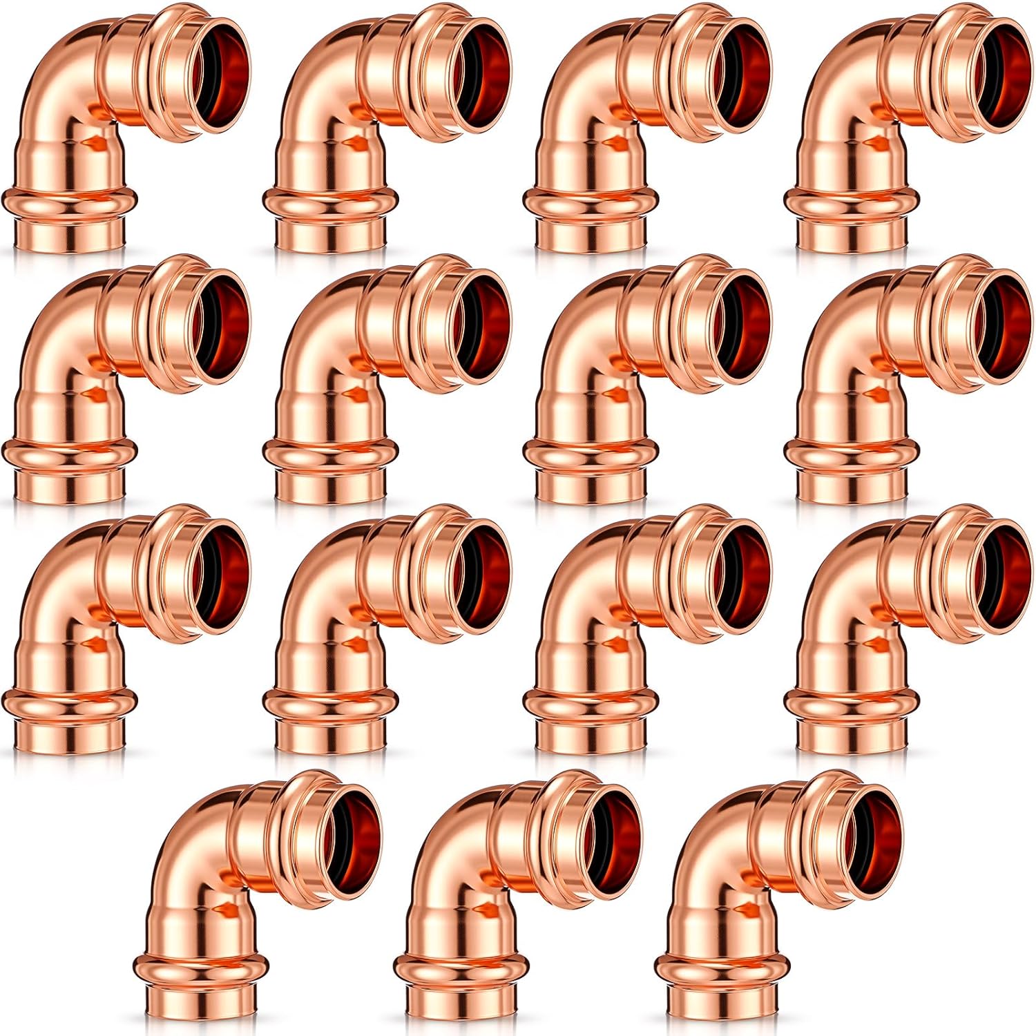 Therwen 15 Pcs 3/4 Inch Copper Pipe Press Fittings, 90 Degree Elbow Coupling Zero Lead, Elbow Press Adapter Fittings Coupling for Plumbing