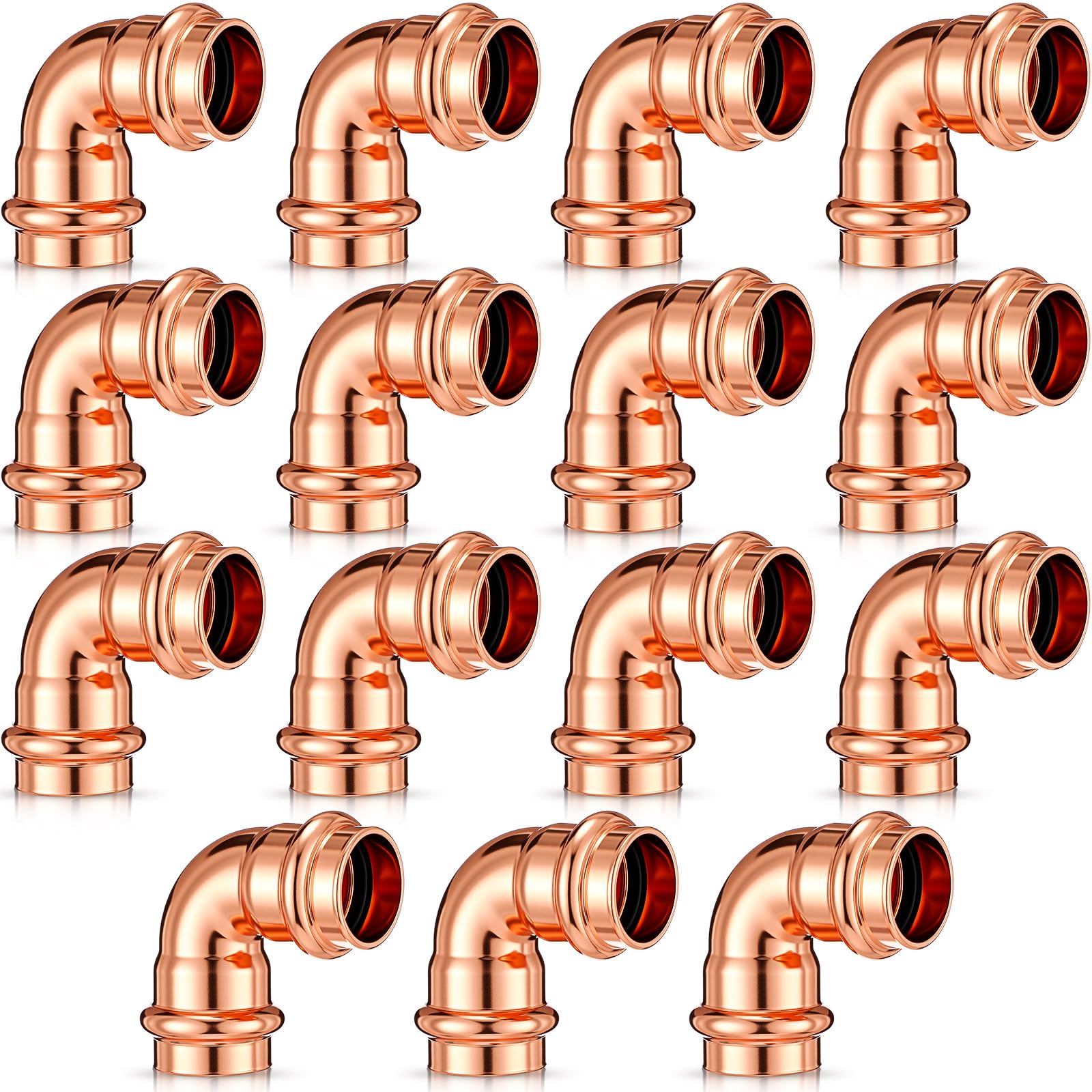 Therwen Accesorios de prensa de tubería de cobre, acoplamiento de codo de 90 grados, sin plomo, adaptador de prensa de codo para fontanería (3/4 pulgadas, color cobre rojo, 15 piezas)