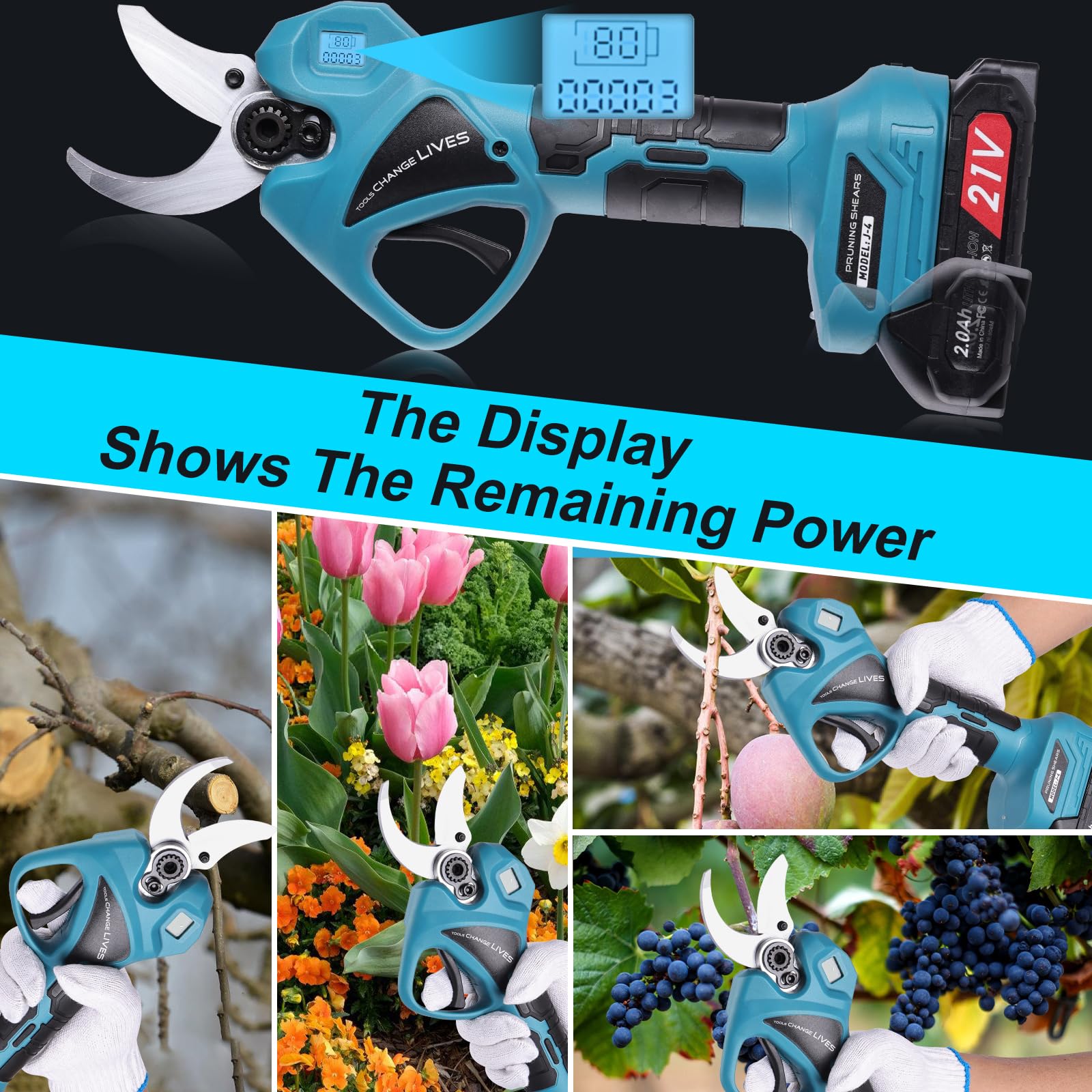 Forbici Potatura a Batteria 45 mm Brushless con Display e 2 Batterie 2.0Ah | Lama SK5 resistente per tagli netti, ideale per frutteto, vigneto, giardino e lavori agricoli intensivi