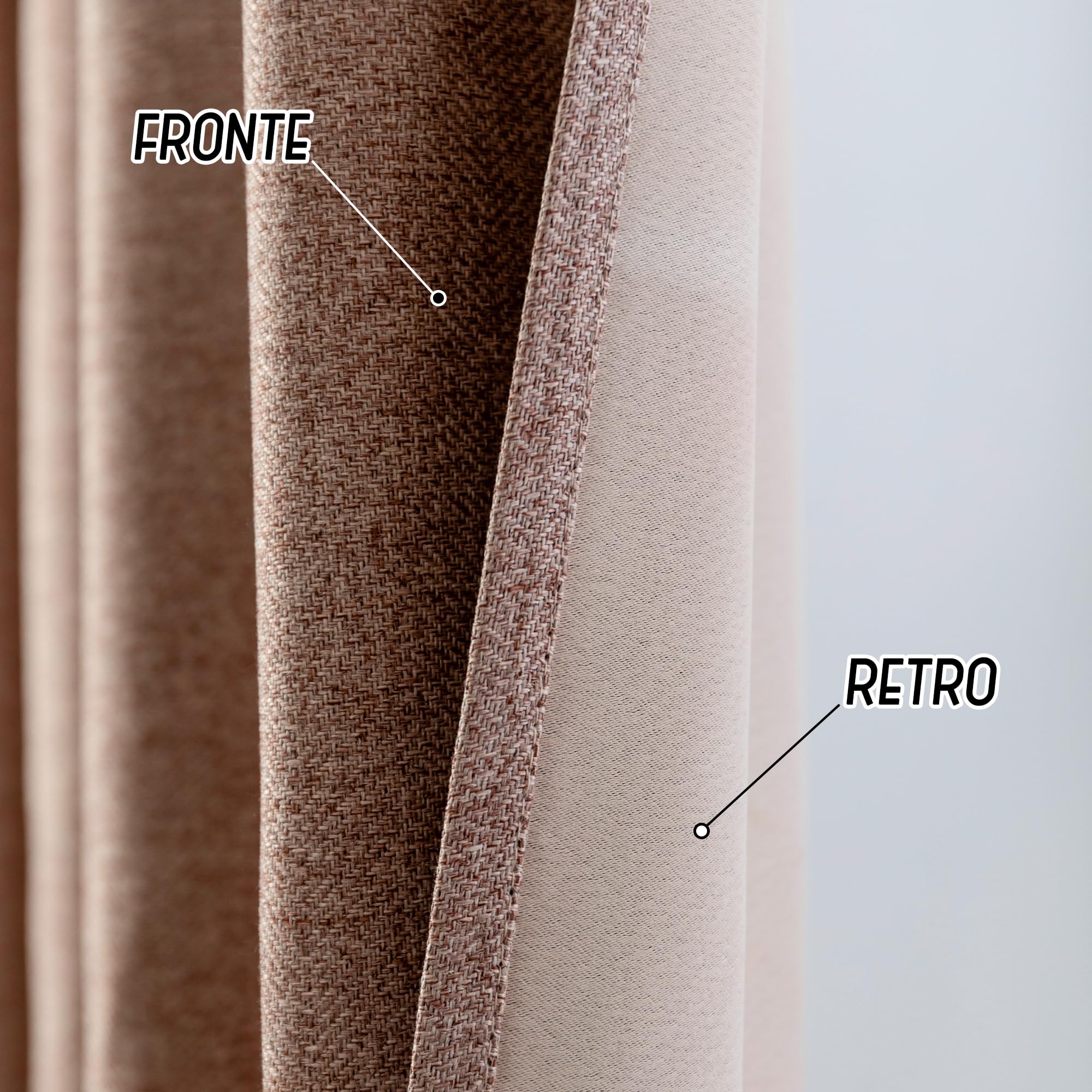 GIRASOLE HOME® Paire de rideaux semi-occultants effet lin texture nervurée lourde pour intérieur 2 panneaux avec poche (marron, 70 x 133 cm)