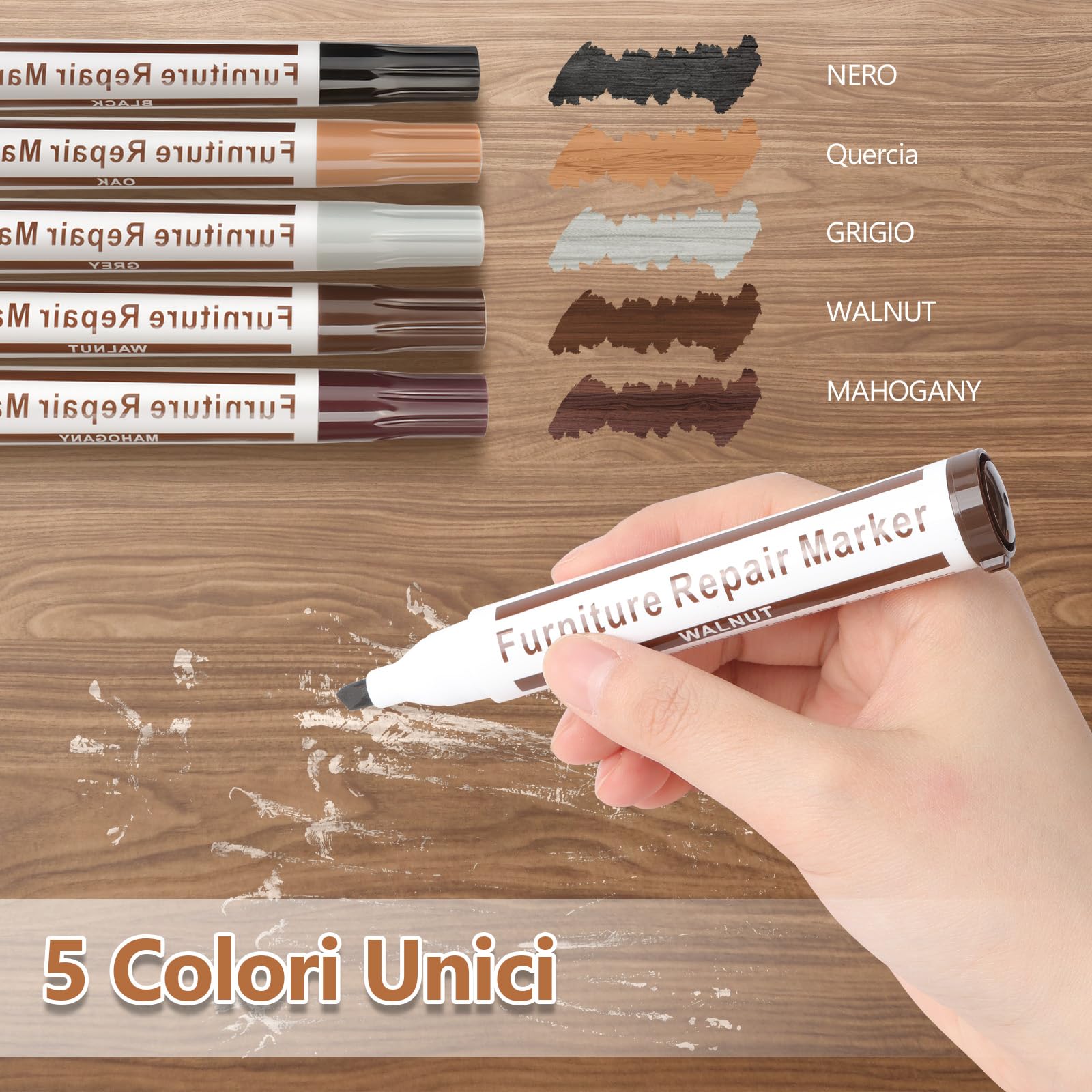 Herenear Kit Riparazione Parquet, Kit Riparazione Legno Ripara Parquet, 12 Colori Stucco con Strumento di Fusione per Parquet Ripara Graffi Macchie, Buco, Ritocco Legno