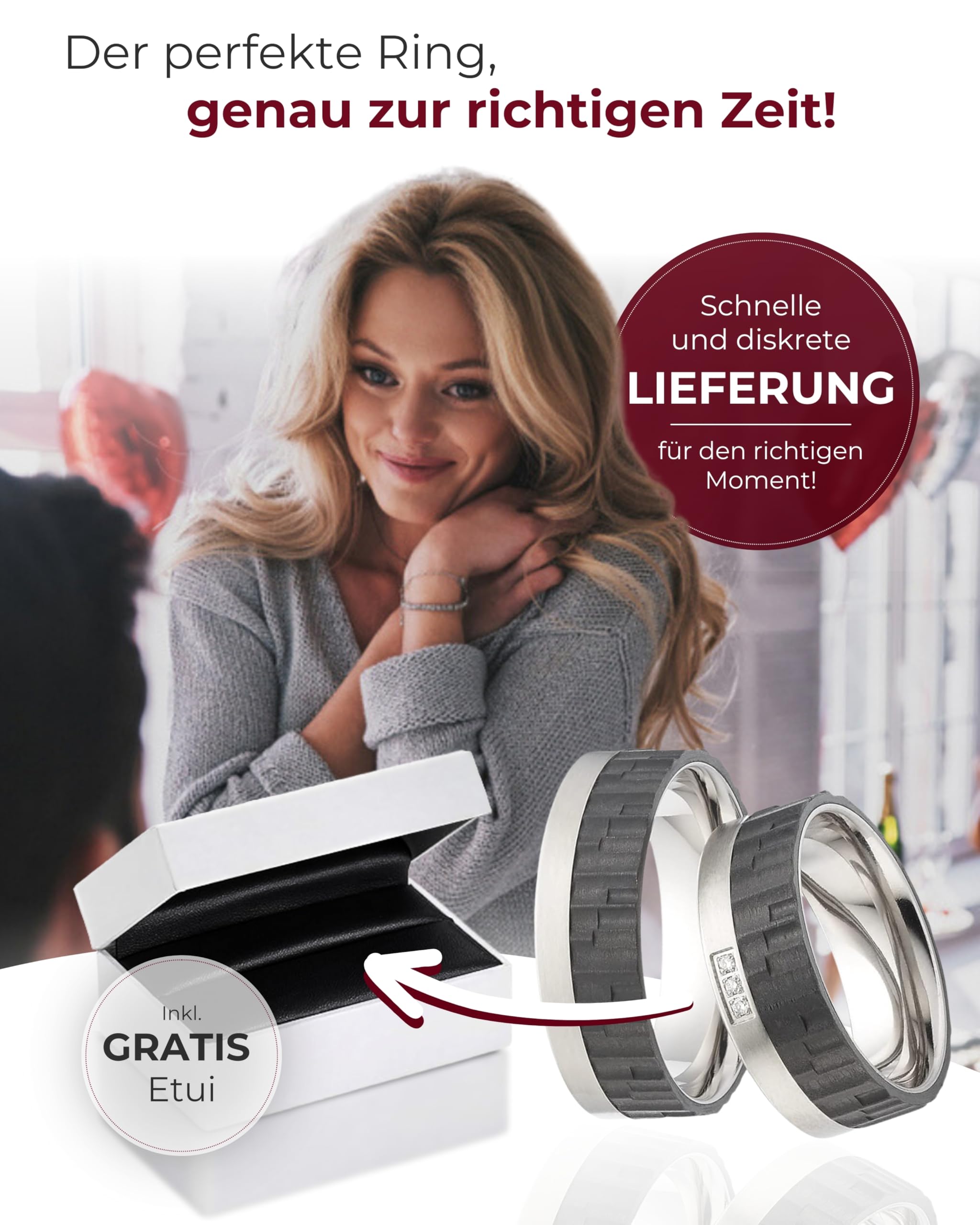 123traumringe Eheringe in Carbon & Titan I Partnerringe mit 3 Brillanten & Etui I Gravierbare Eheringe mit Ringgröße 50-70 mm I Hochwertige Verlobungsringe in 7 mm Breite & 1,9 mm Stärke I P45