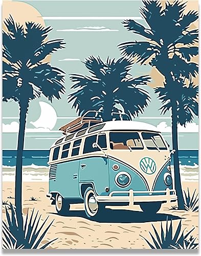 Miniatura 1 de Inspirational Wall Art Co. - VW Van azul  Póster retro Volkswagen - Póster vintage de playa - Póster de surf de playa - Impresiones vintage de playa