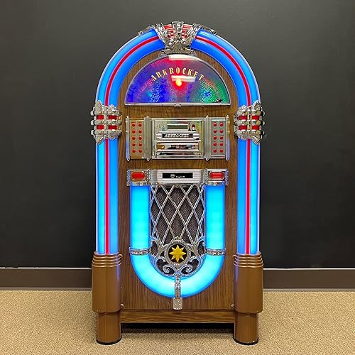 Miniatura 7 de Arkrocket Jukebox reproductor de discos de vinilo de tamaño completo Bluetooth USB SD Reproductor de CD Radio Tocadiscos Retro Jukebox clásico
