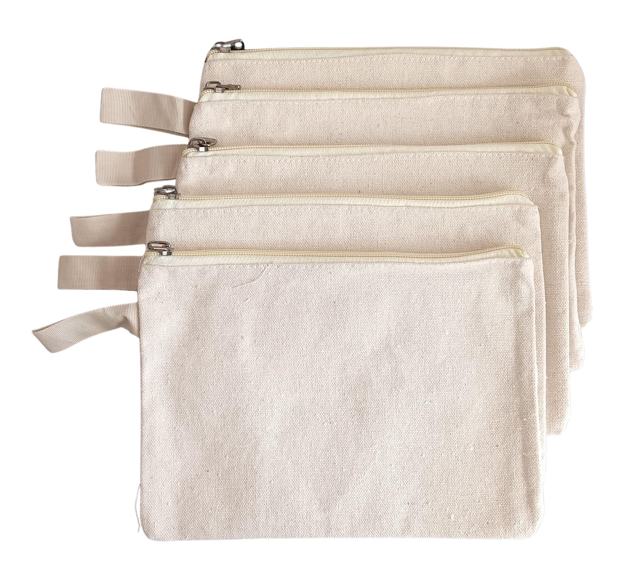 GOLD LEAF Multi-Purpose A5 Beige Cosmetics Bag with Zipper Cotton Canvas Makeup Pouches Travel Toiletry Bag Pen Pencil Bag Blank DIY Craft Bag. (Pack of 5Pcs)-image-17