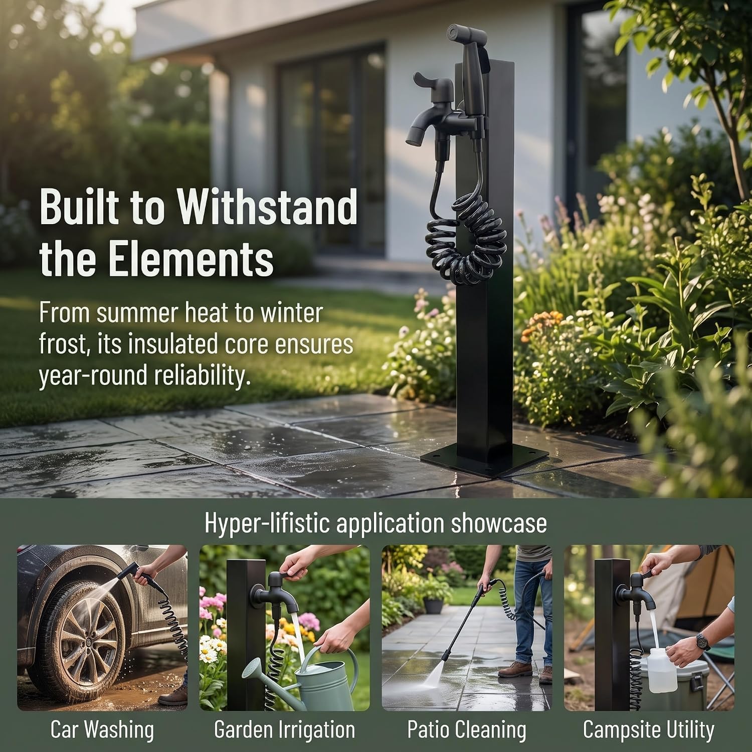 Columna De Agua para Jardín con Grifo, Grifo De Hidrante De Acero Inoxidable De 23,62" con Dos Boquillas, Poste De Agua Anticongelante Independiente, para Lavar Mascotas/automóviles E