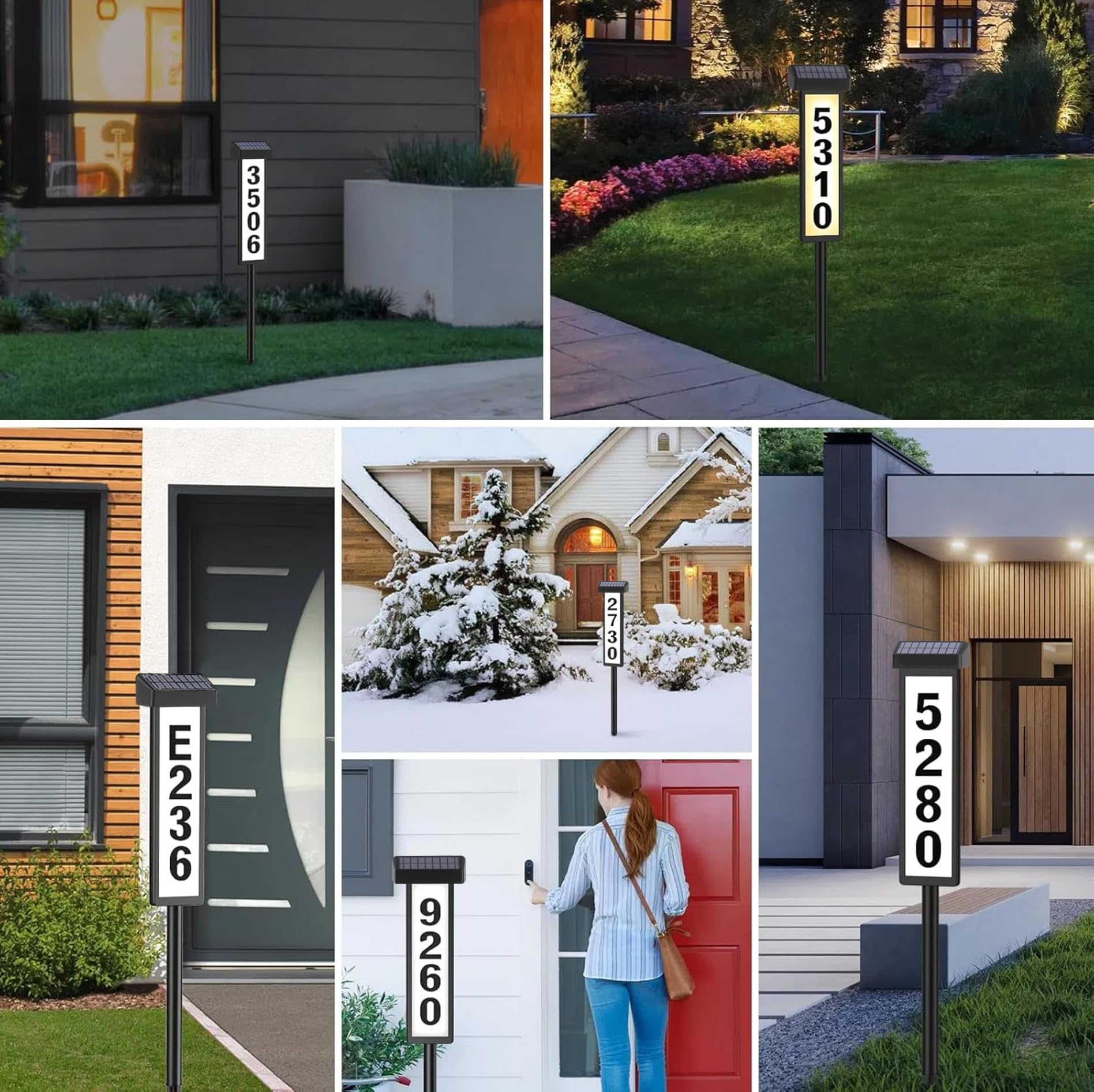 Hausnummern für Außenbeleuchtung, 3D-Upgrade-Acrylnummer, Solar-Adressschilder für Hof, mit Plakettenpfähle, wasserdicht, beleuchtet, für Garten, Terrasse, Rasen