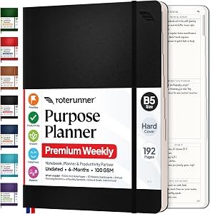Purpose Planner Notebook B5 7.5”x9.8” Undated 2026 Daily Weekly and Monthly Productivity Goal Setting Tool for Work Home ADHD for Adults Self Care Journal