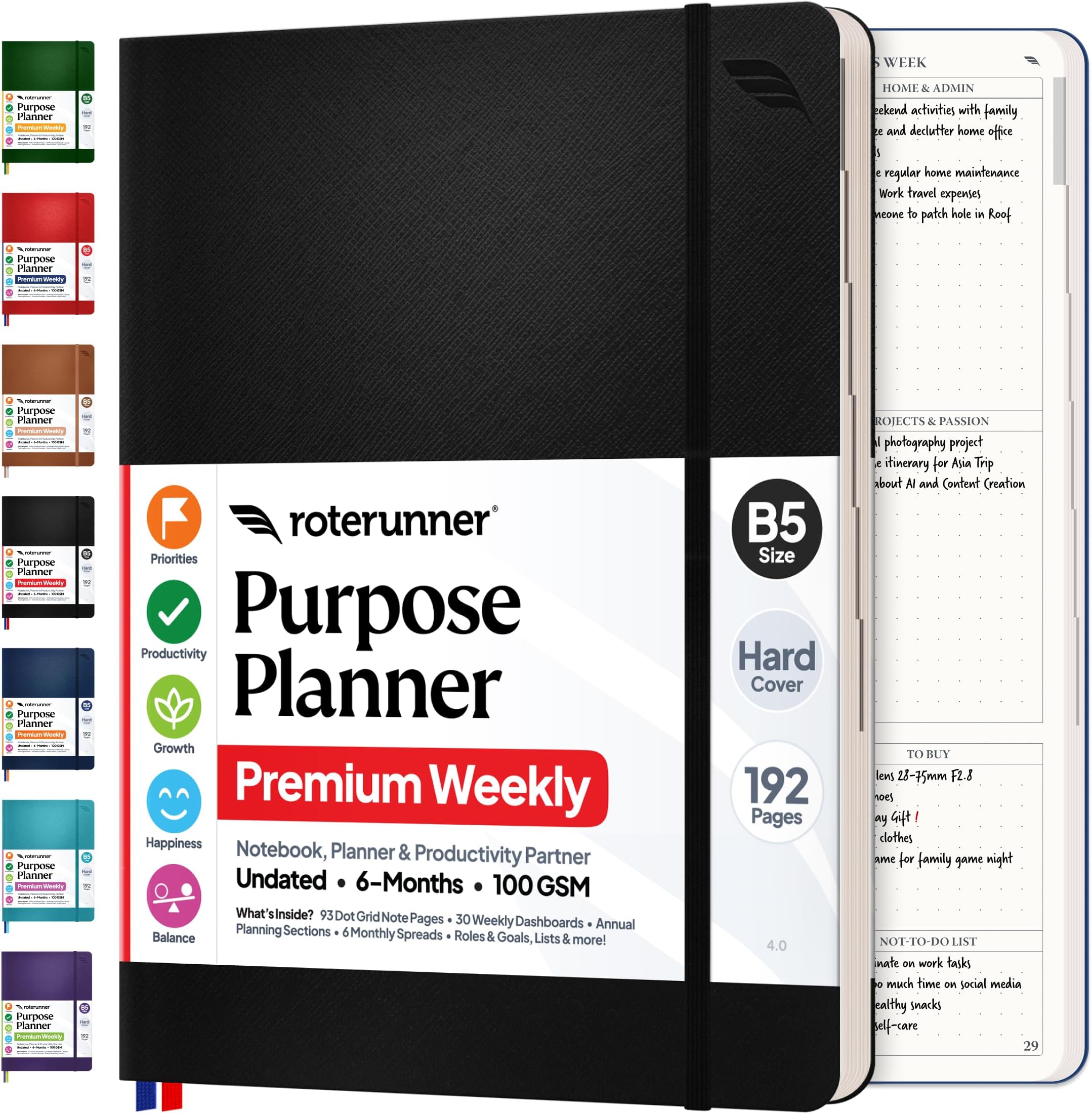 Purpose Planner Notebook B5 7.5”x9.8” Undated Planner 2025 Daily Weekly and Monthly Productivity Goal Setting Tool for Work Home ADHD Planner for Adults Self Care Journal