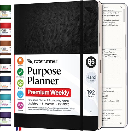 Cuaderno Planificador de Propósito B5 de 7.5"x9.8" Sin Fecha 2026 Diario Semanal y Mensual Herramienta de Establecimiento de Metas de Productividad