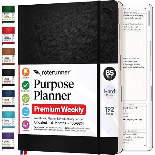 Purpose Planner Notebook B5 7.5”x9.8” Undated 2026 Daily Weekly and Monthly Productivity Goal Setting Tool for Work Home ADHD for Adults Self Care Journal