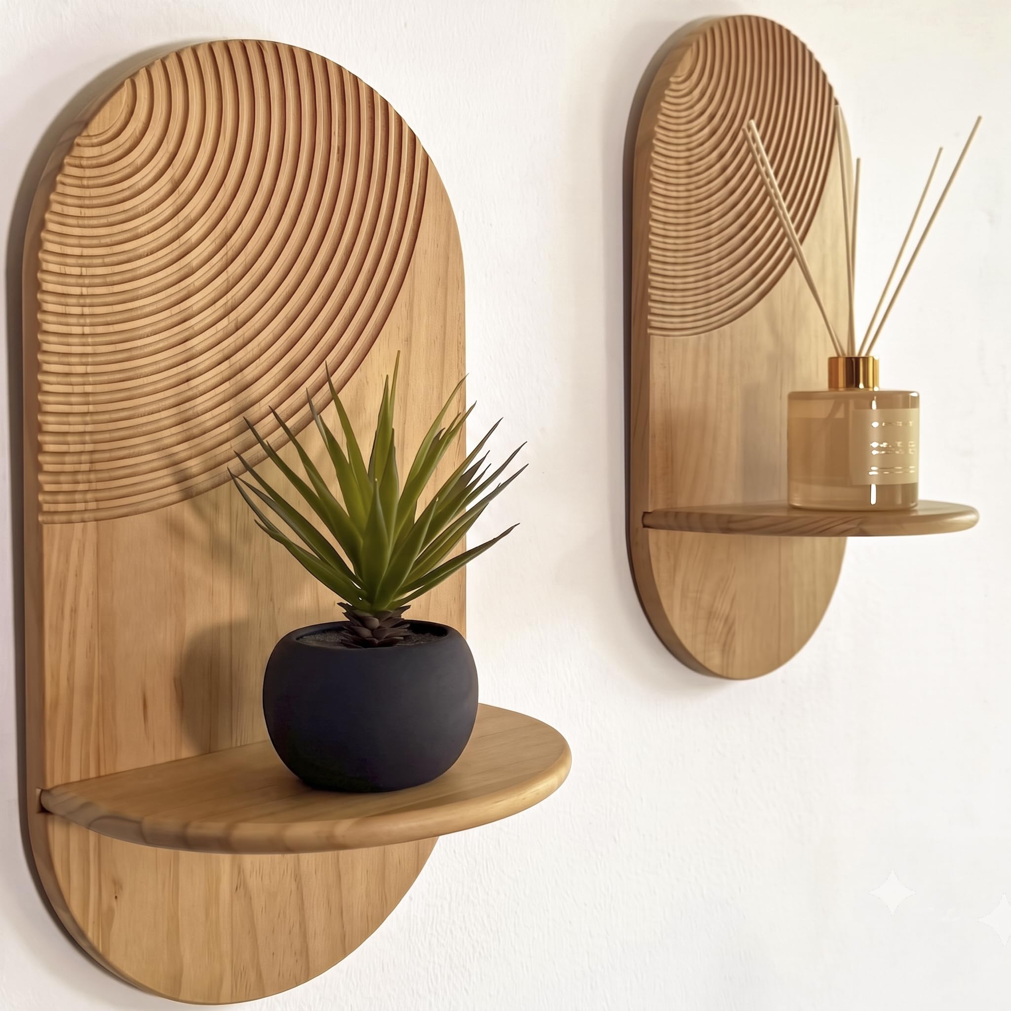 2er Boho Wandregal aus Holz – dekoratives Deko Regal ohne Bohren, Shabby Design, hängend für Pflanzen, Wohnzimmer, Schlafzimmer, Eingang oder Büro – dekorativ & praktisch