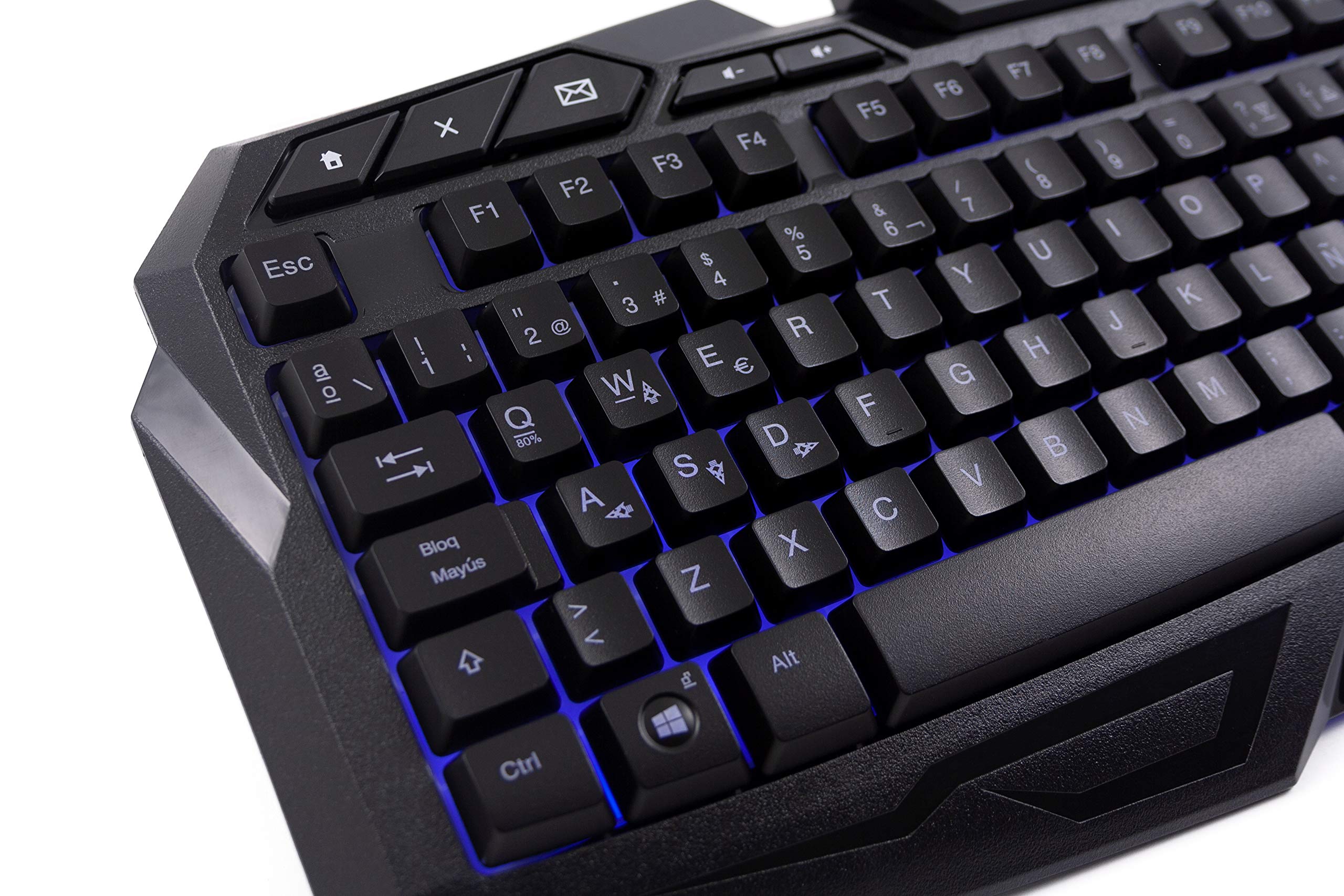 Deep Gaming X-Wing Setup Gaming 4 en 1: Teclado Membrana QWERTY con Ñ retroiluminado, ratón óptico LED 2400 dpi, Auriculares Gamer con micrófono, Alfombrilla Antideslizante. PC/Xbox One/PS4, Negro