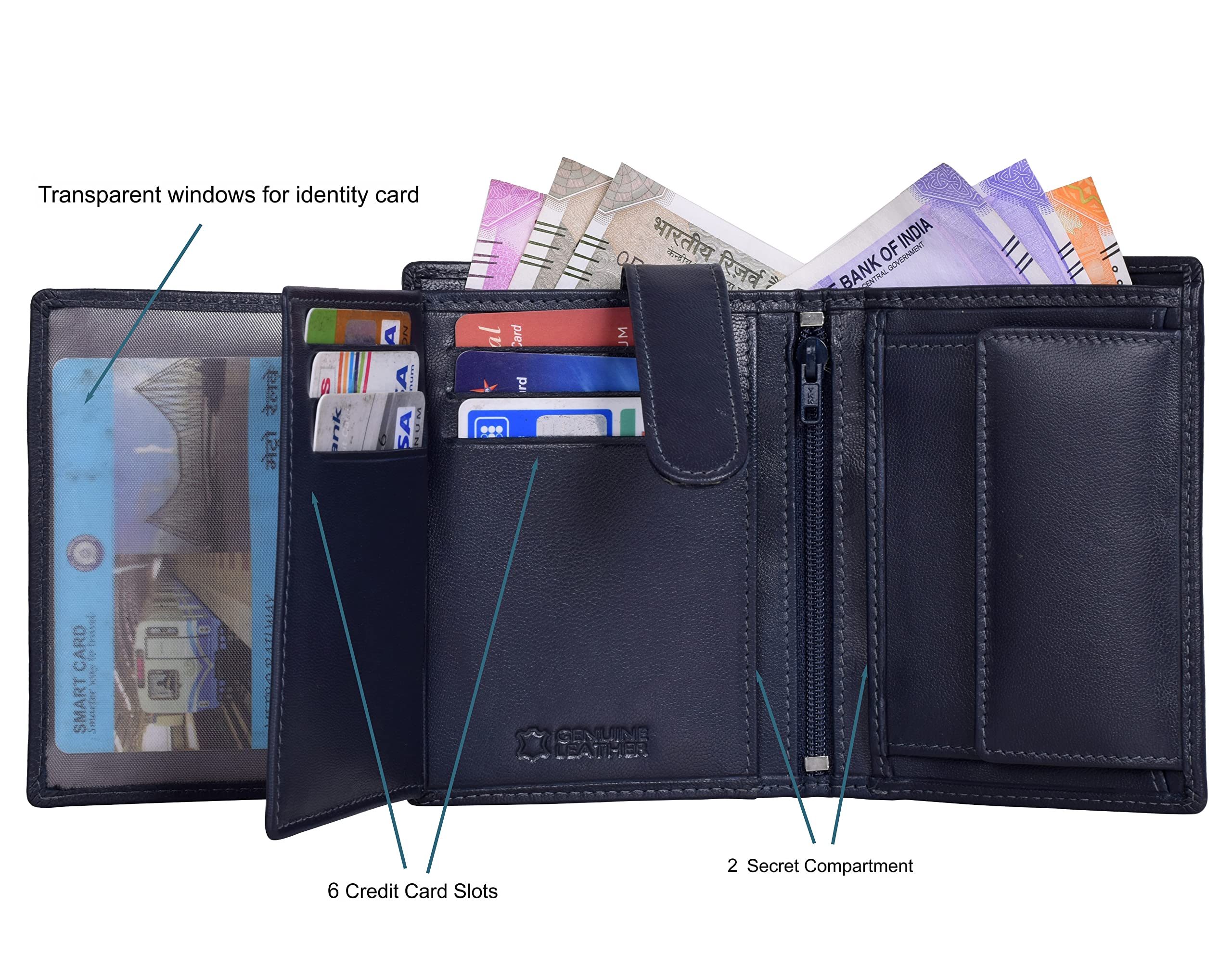 URBAN FOREST Toronto Dark Blue Mens Leather Wallet - Image 4 thumbnail