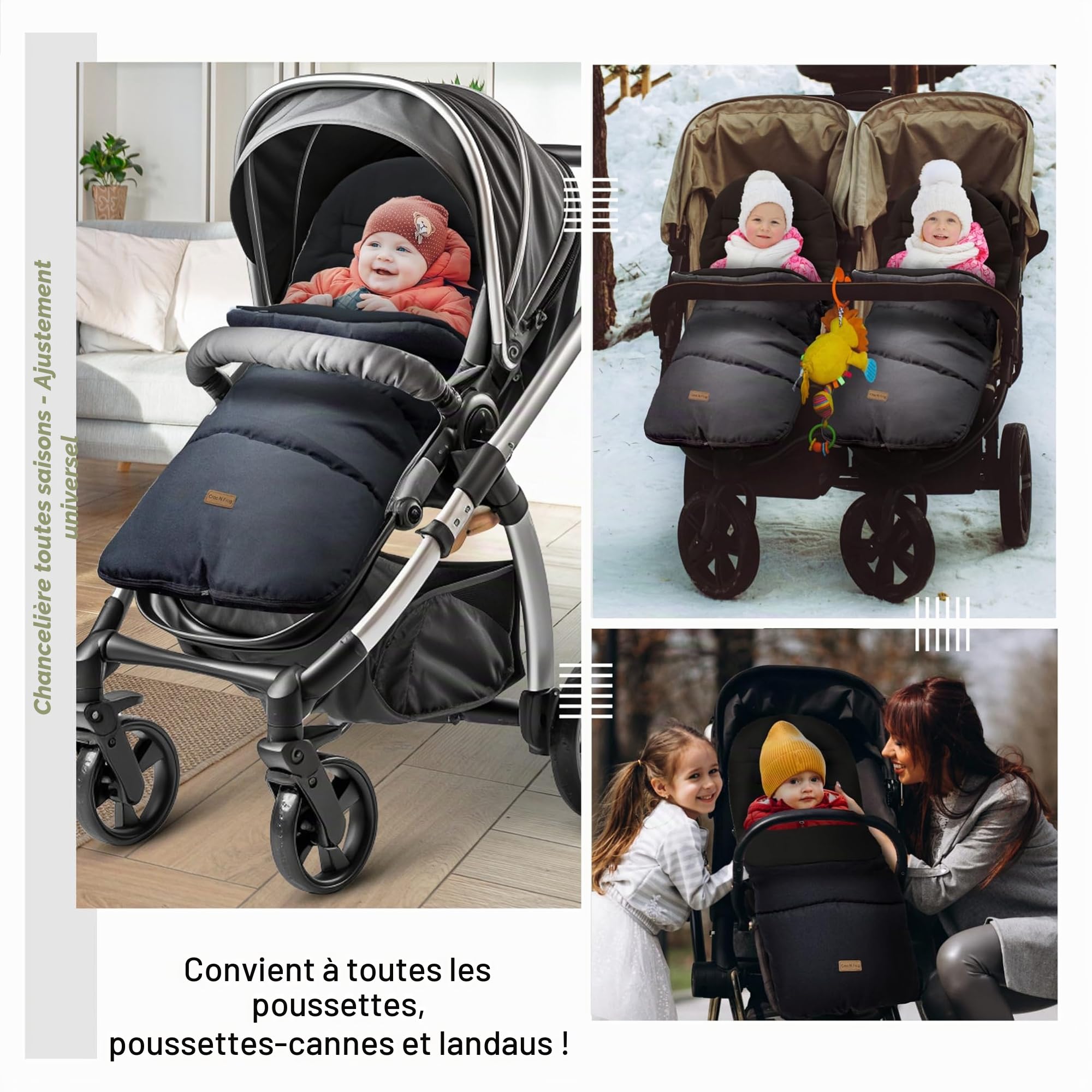 CrocnFrog Chancelière universelle pour bébé – Chancelière confortable pour poussette, poussette, landau et landau, livrée avec polaire chaude et douce