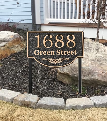 Miniatura 6 de Letrero de dirección personalizado montado en el césped, grandes opciones, placa de metal con número de casa, placa de dirección para patio, césped,