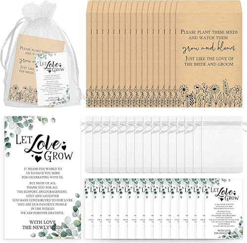 Ctosree Juego de 100 recuerdos de boda para invitados a granel, incluye 100 paquetes de semillas autoadhesivos, sobres de semillas de papel Kraft,
