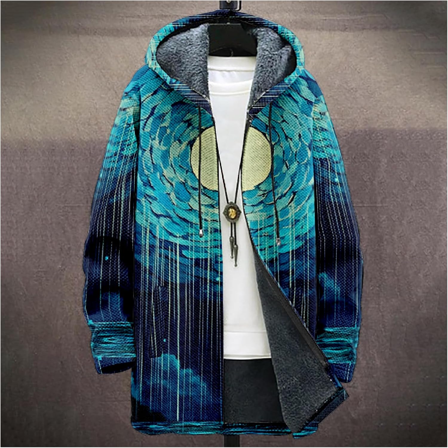 Winter Coats For Men Galaxy 3D Print Long Sleeve Zipper Big And Tall Cardigan Fleec... - Image 2