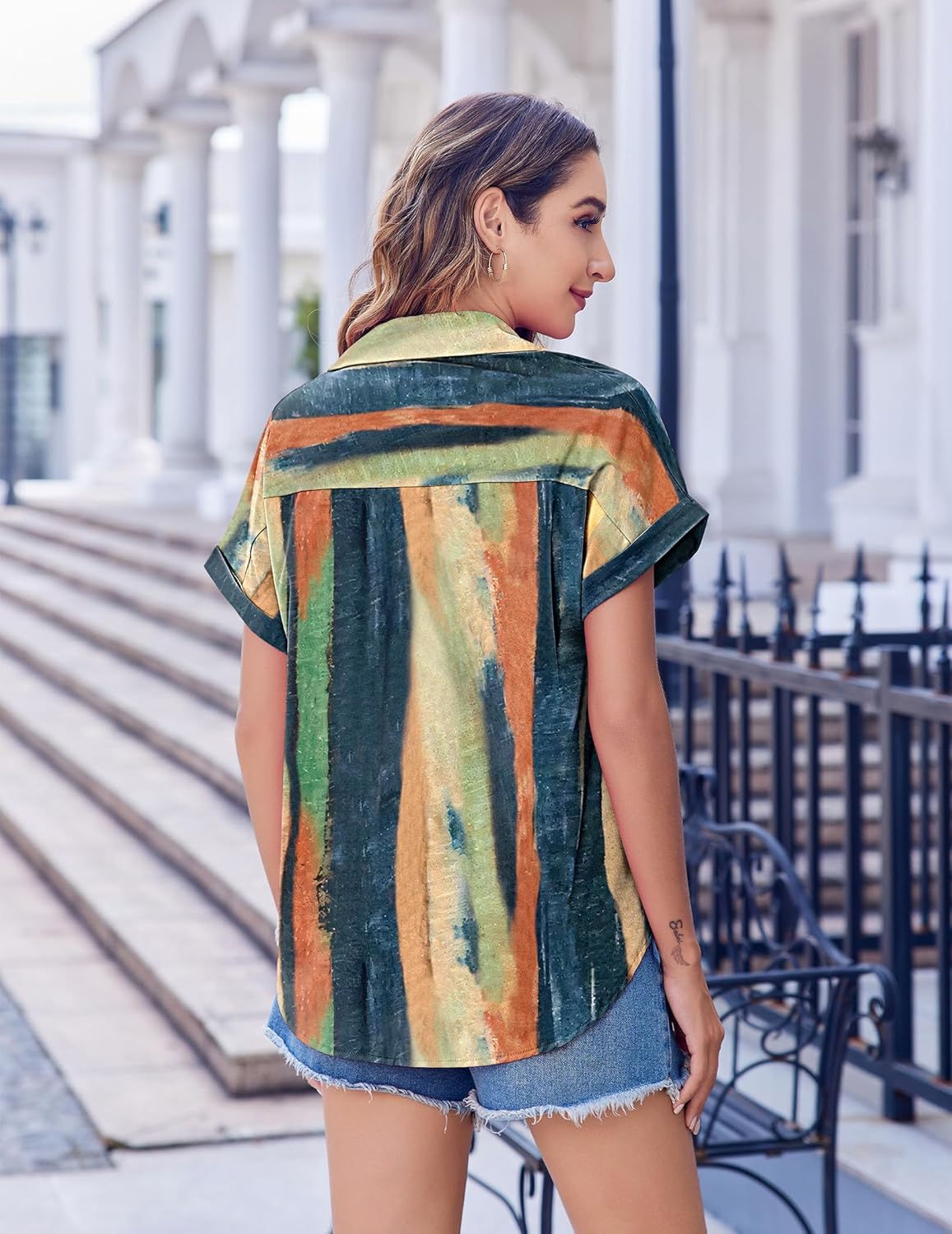 Zeagoo Short Sleeve Summer Tops for Women Casual Button Down Shirts Solid/Striped Business Work Blouses - Image 5