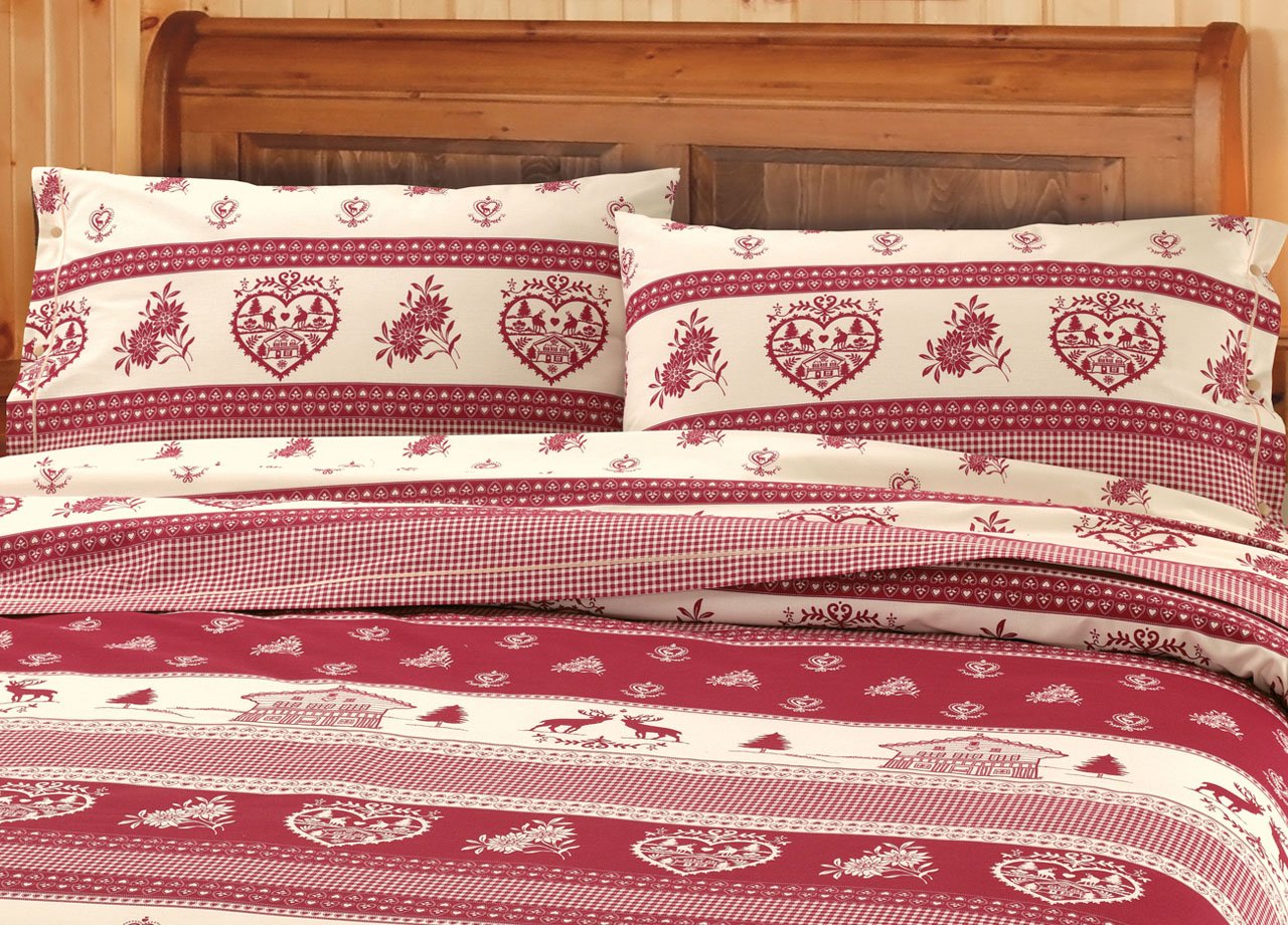 BIANCHERIAWEB Copripiumino Letto Sacco Piumone E Federa In 100% Cotone Fantasia Tirolese Chalet Montagna Disegno Tirolo