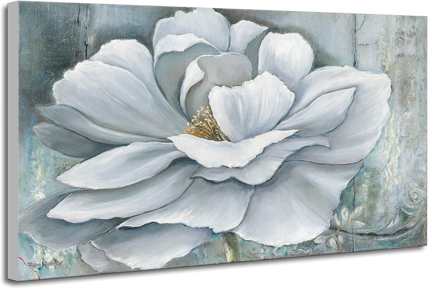 Exclusive Discount 🔥 White Peony Artwork Silken Bloom Flower Abstract Art Light Blue Grey Peony Picture Print on Wooden 3D digital printing Oil Painting Pictures For Any Room Wall Decor 1PK 24x36