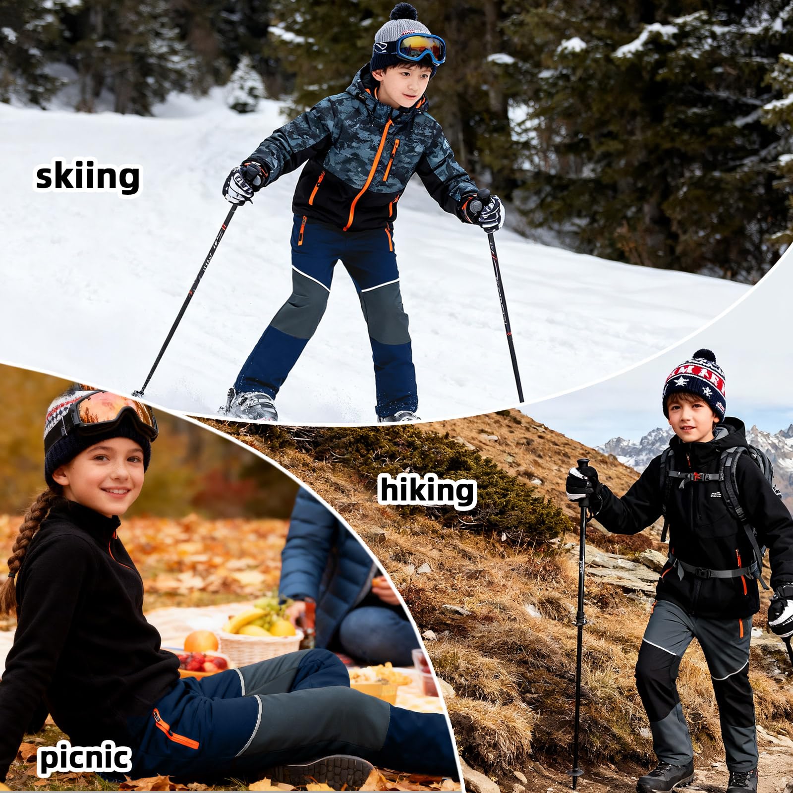 MEILONGER Pantalones de esquí para niños y niñas, pantalones de esquí, pantalones de senderismo, pantalones softshell, pantalones de exterior, resistentes al viento, cálidos, pantalones de snowboard