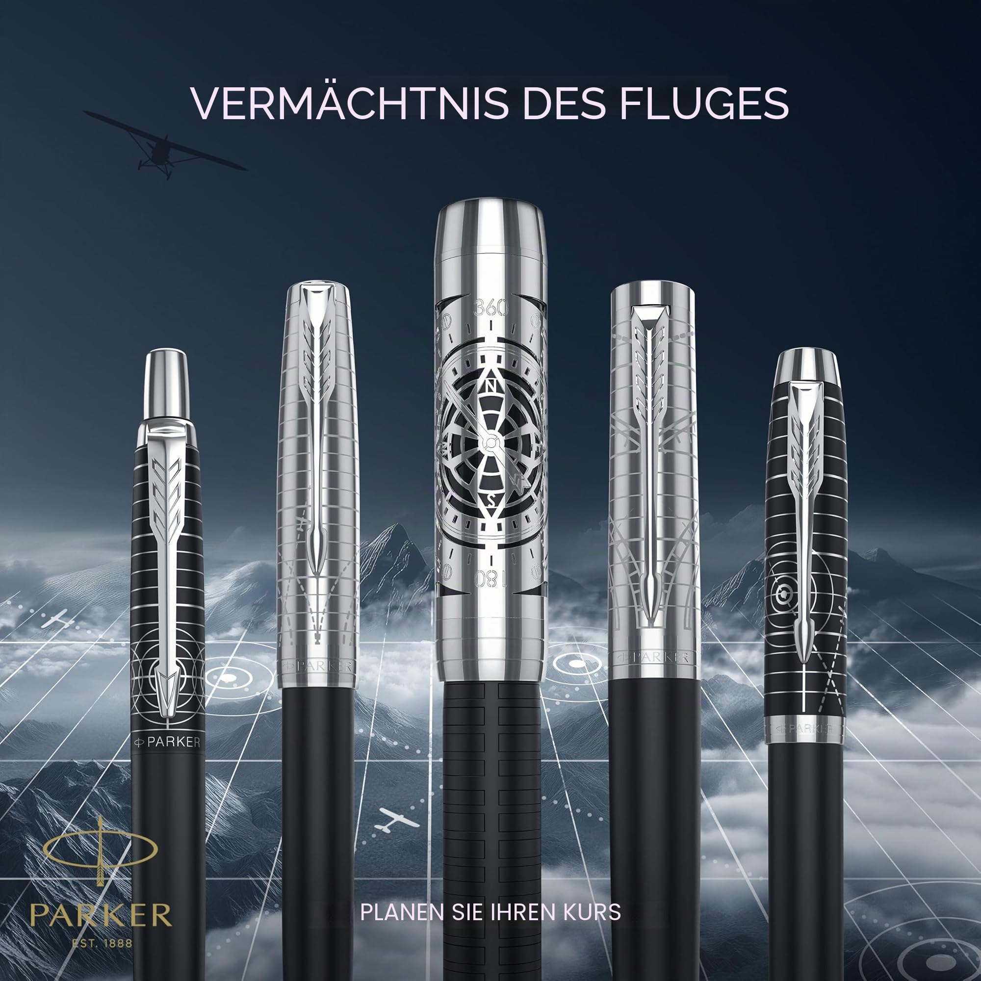 Parker IM Premium Füller | Legacy of Flight Kollektion | Chromverzierungen | Feine Feder | Blaue Tinte | Geschenkbox