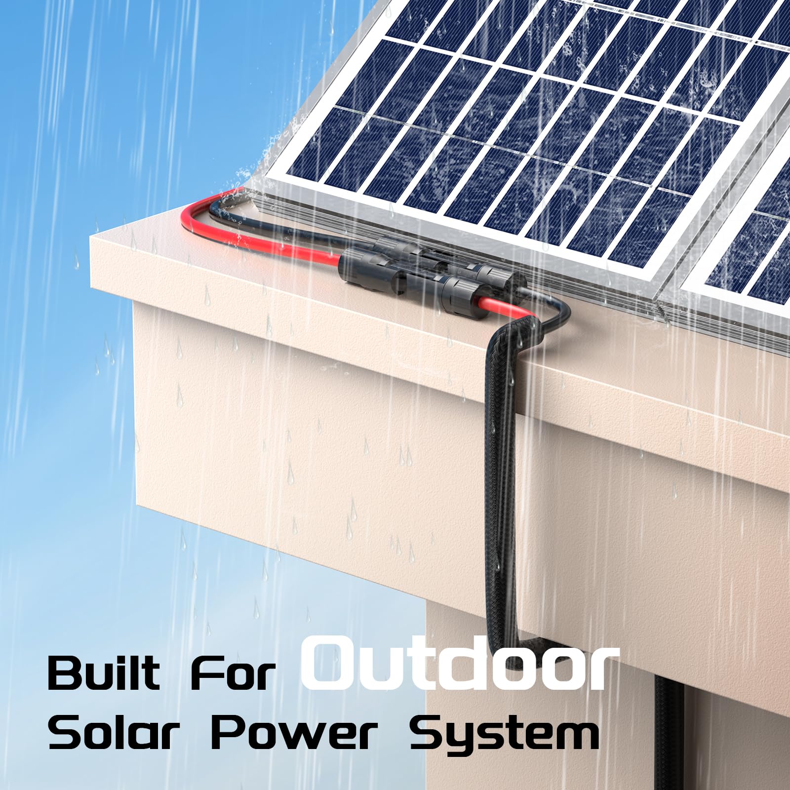 Bateria Power 1 paire de câbles solaires de 15,2 m, câble d'extension solaire de calibre 10 avec connecteurs étanches IP68 femelles et mâles et capuchons anti-poussière pour camping-car, systèmes
