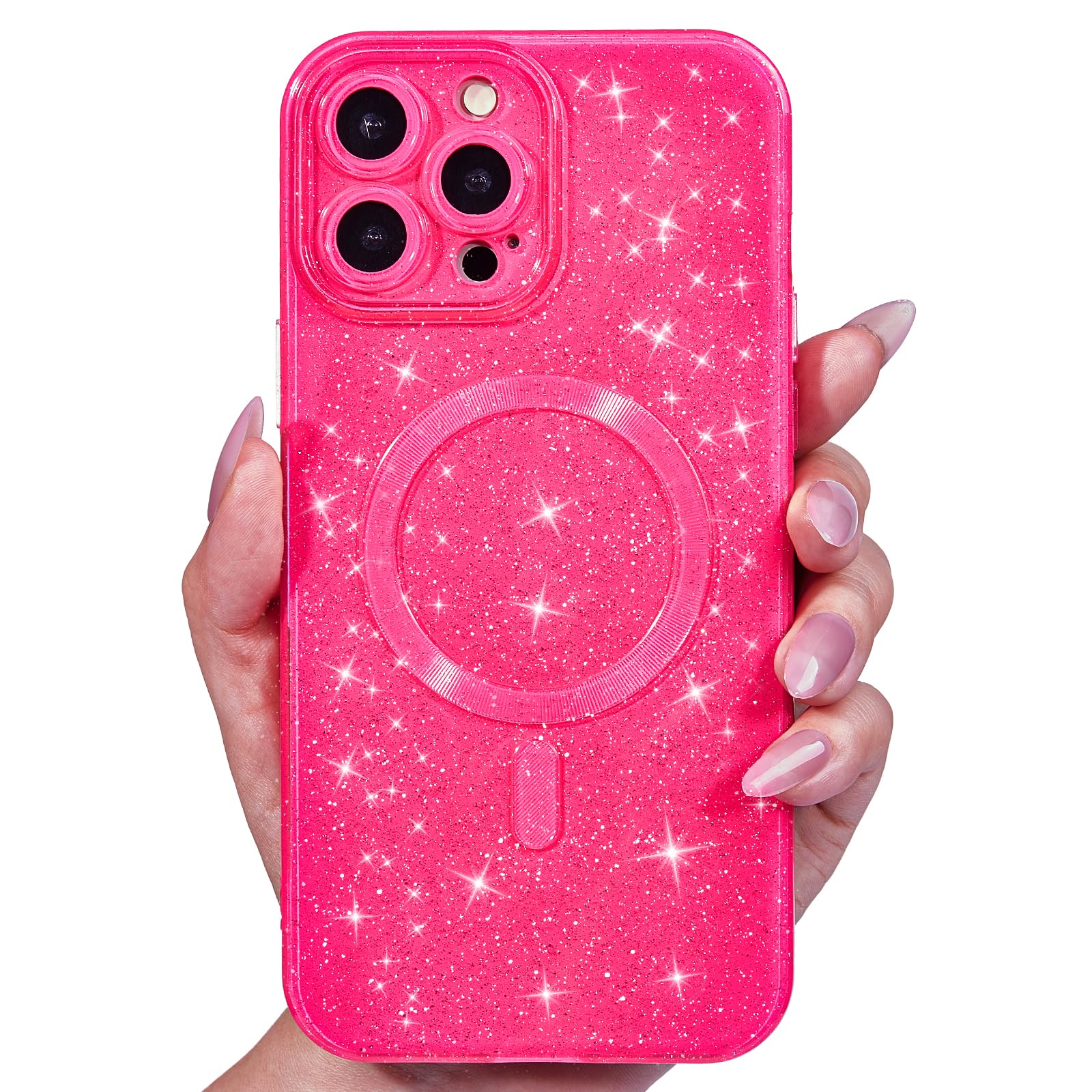 Svanove Glitter Case for iPhone 14 Pro Phone Case Magnetic Compatible with Magsafe, Sparkle Bling Shiny Sparkly Cute Girly Design, Bright Trendy