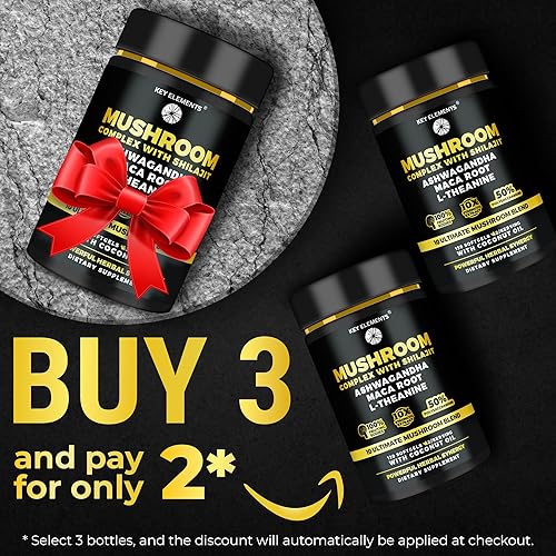 Miniatura 2 de Complejo orgánico de hongos con shilajit y aceite de coco, suplemento de hongo melena de león con ashwagandha y L-teanina, cápsulas de hongos