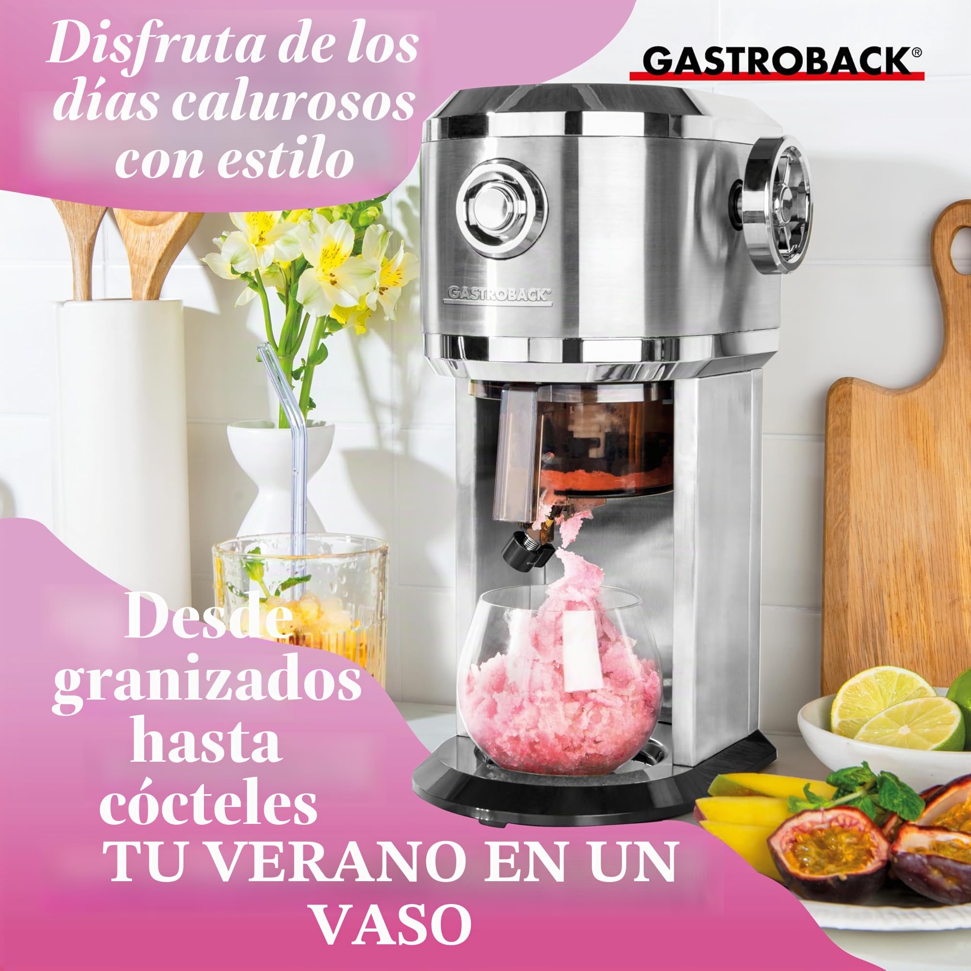 GASTROBACK Máquina para hacer granizados para el hogar, máquina para hacer granizados para cócteles congelados, conos de nieve, granizados, granitos y hielo triturado/Shaved Ice - Grosor de escofina