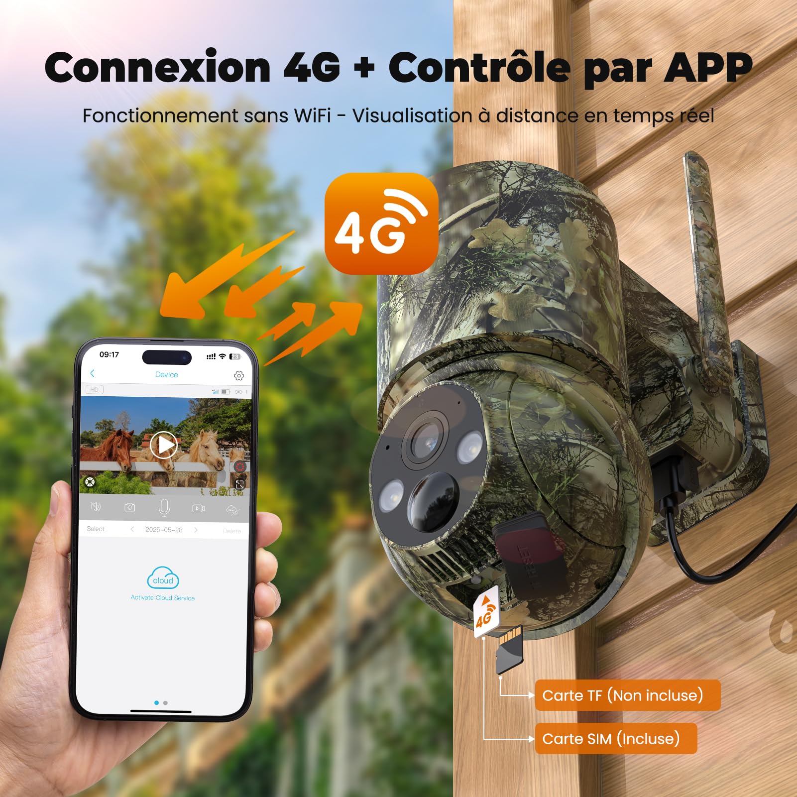 Caméra de Chasse 4G LTE & Solaire avec PTZ | SIM Préinstallée, Vision Nuit Couleur, Détection Mouvement, Audio Bidirectionnel et Batterie 5000mAh