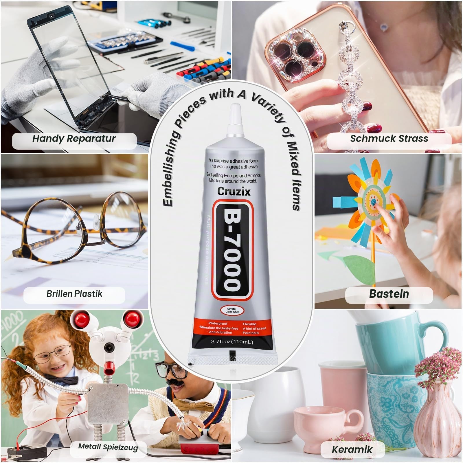B7000 Schmuckperlen-Kleber für Schmuckherstellung, transparent, 109 ml, B7000 + Plus, Mehrzweck-Kleber für Strass, Basteln, Stoff, Metall, Stein, Nagelkunst, Holz, Glas, 110 ml