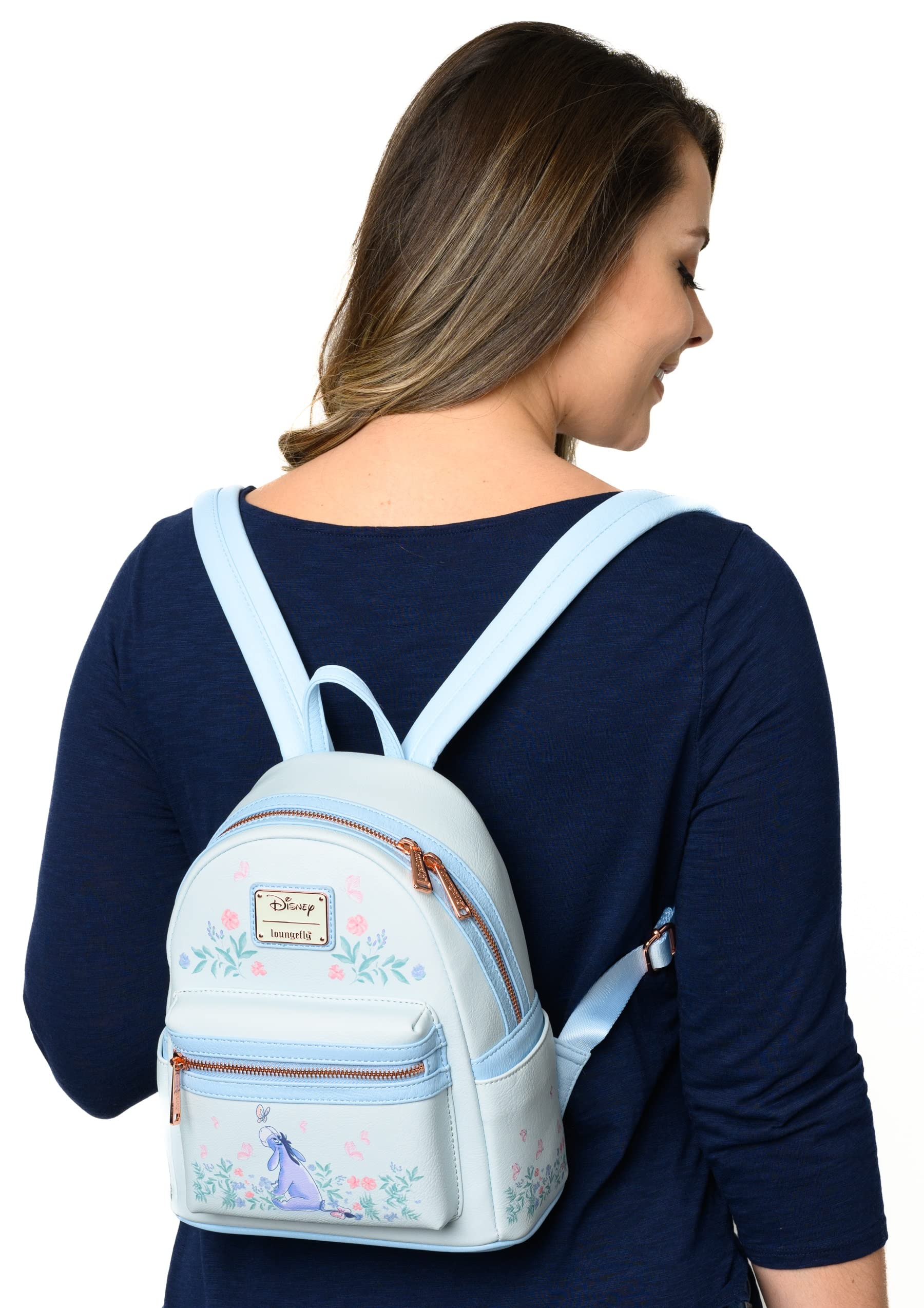 Loungefly Winnie the Pooh Eeyore - Mini mochila con estampado floral y doble correa para el hombro