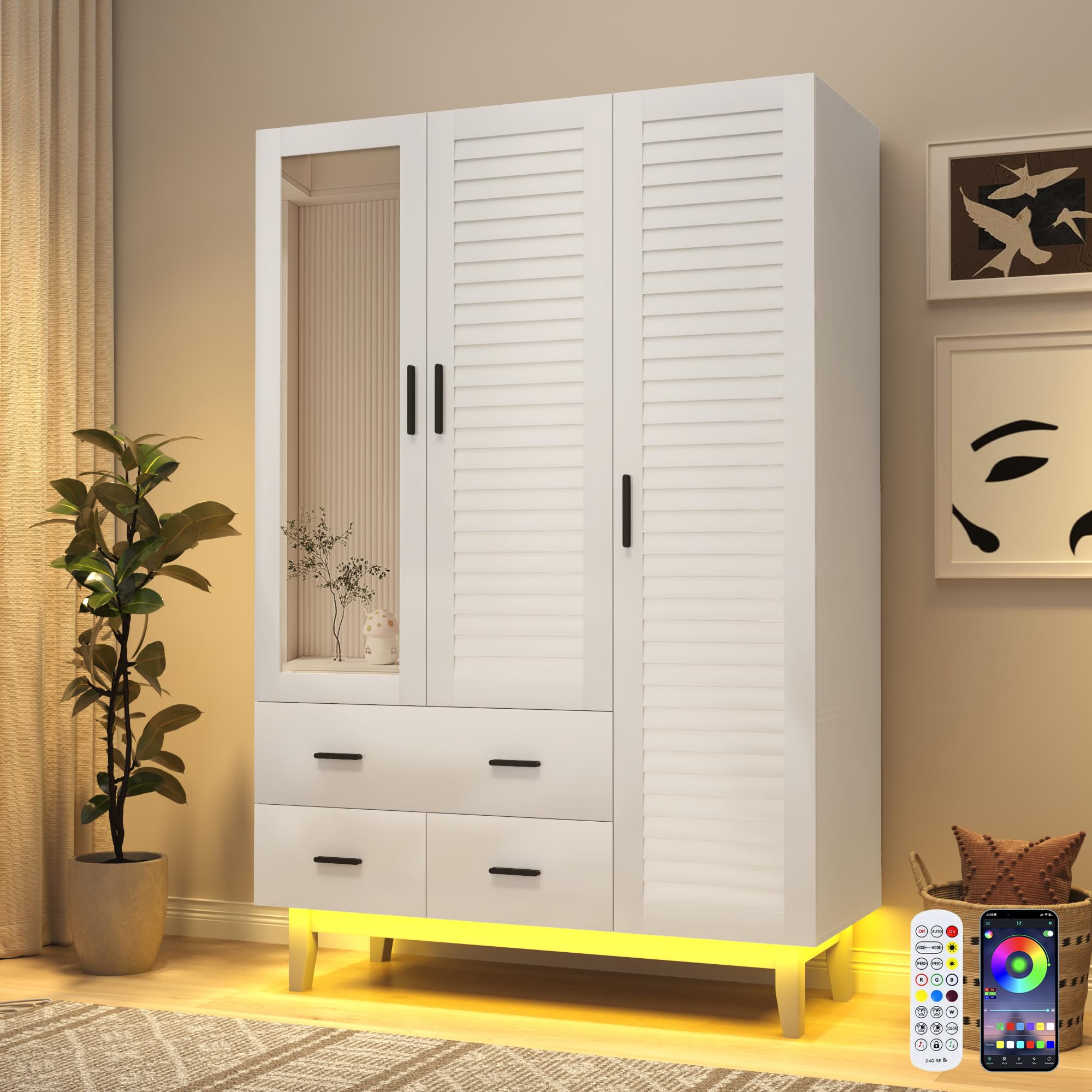 Amazon.com: jiteentarou 3 Door Armoire Wardrobe Closet Cabinet