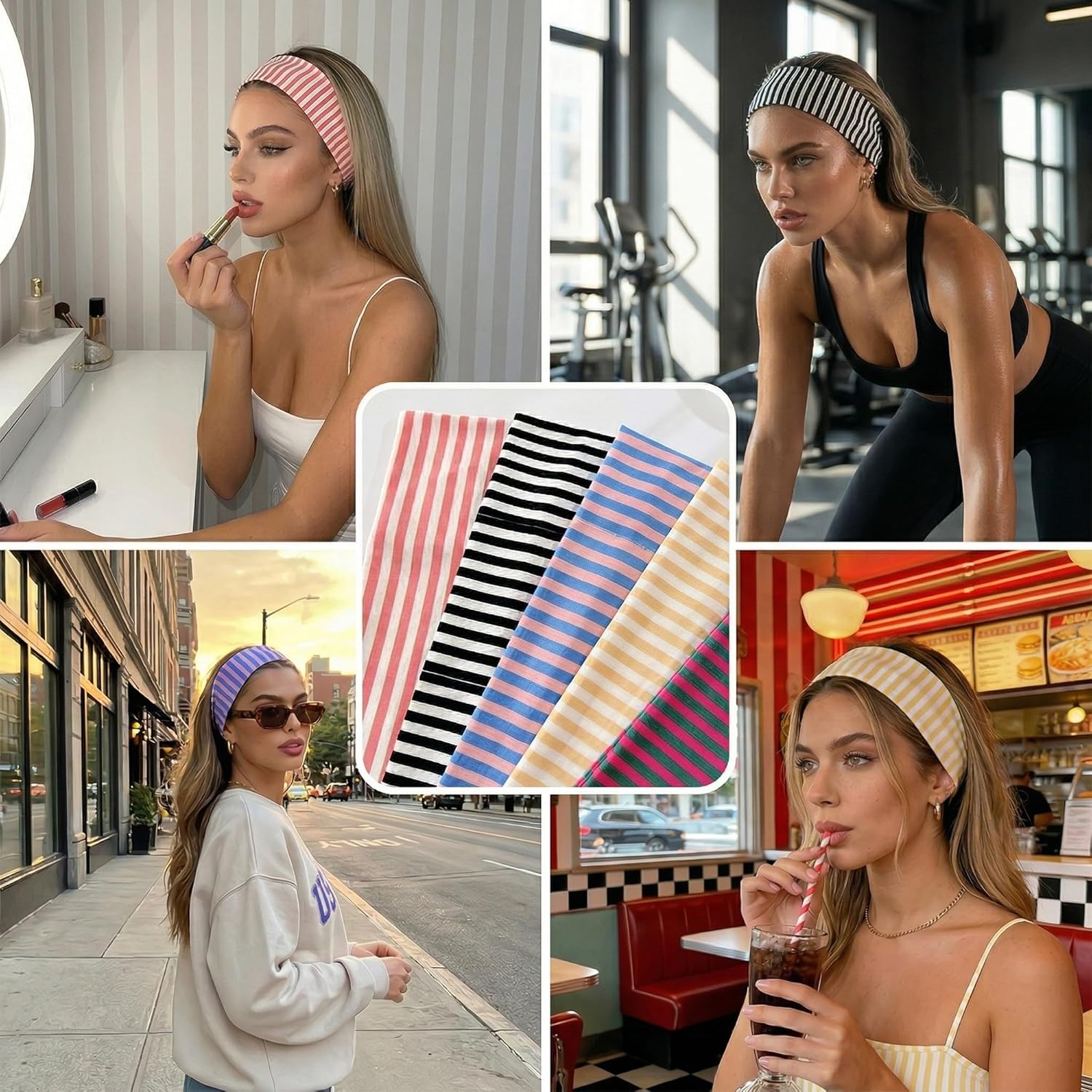 Waliah 6Pcs Striped Headbands for Women Wide Headbands for Women Non Slip Head Bands Women's Trendy Hair Accessories