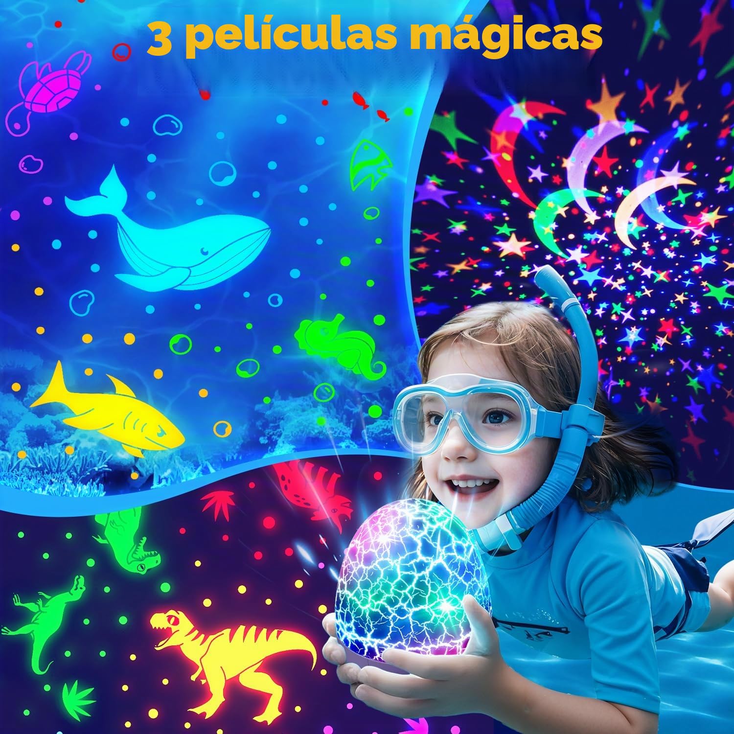 Staryou Proyector Estrellas Infantil,15 Música y 3 Temas Luz Nocturna Infantil,Luz Bebe Nocturna,Dinosaurios Juguetes con Control Remoto,3 Niveles de Intensidad y Temporizador,Juguetes Infantiles 0-6