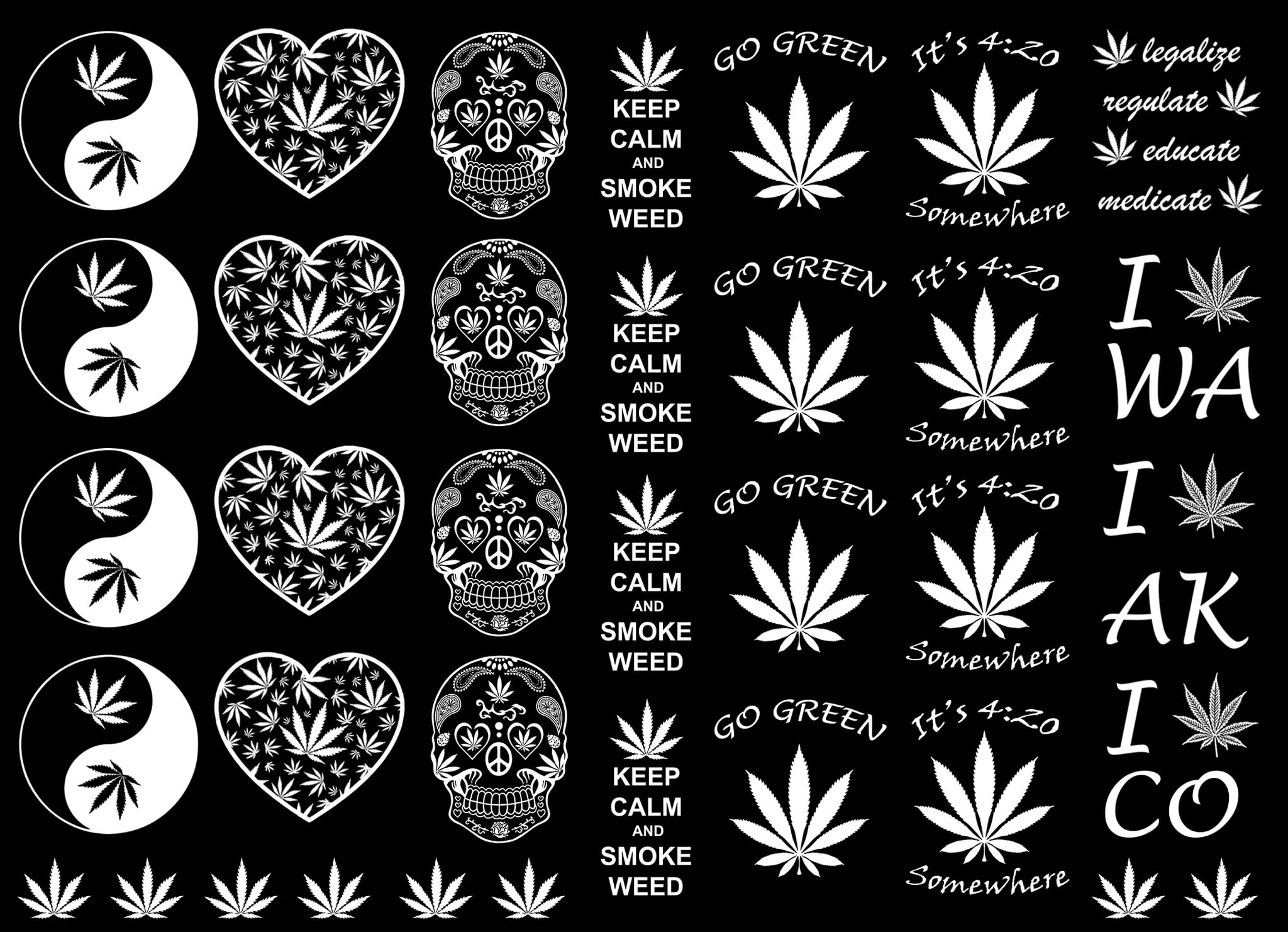 Marijuana Weed 34 pcs White Fused Glass Decals