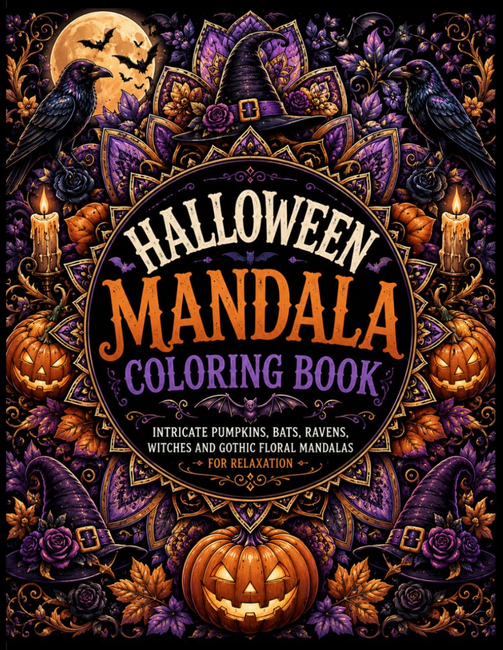Halloween Mandala Coloring Book: 40 Intricate Pumpkins, Bats, Ravens, Witches and Gothic Floral Mandalas for Relaxation