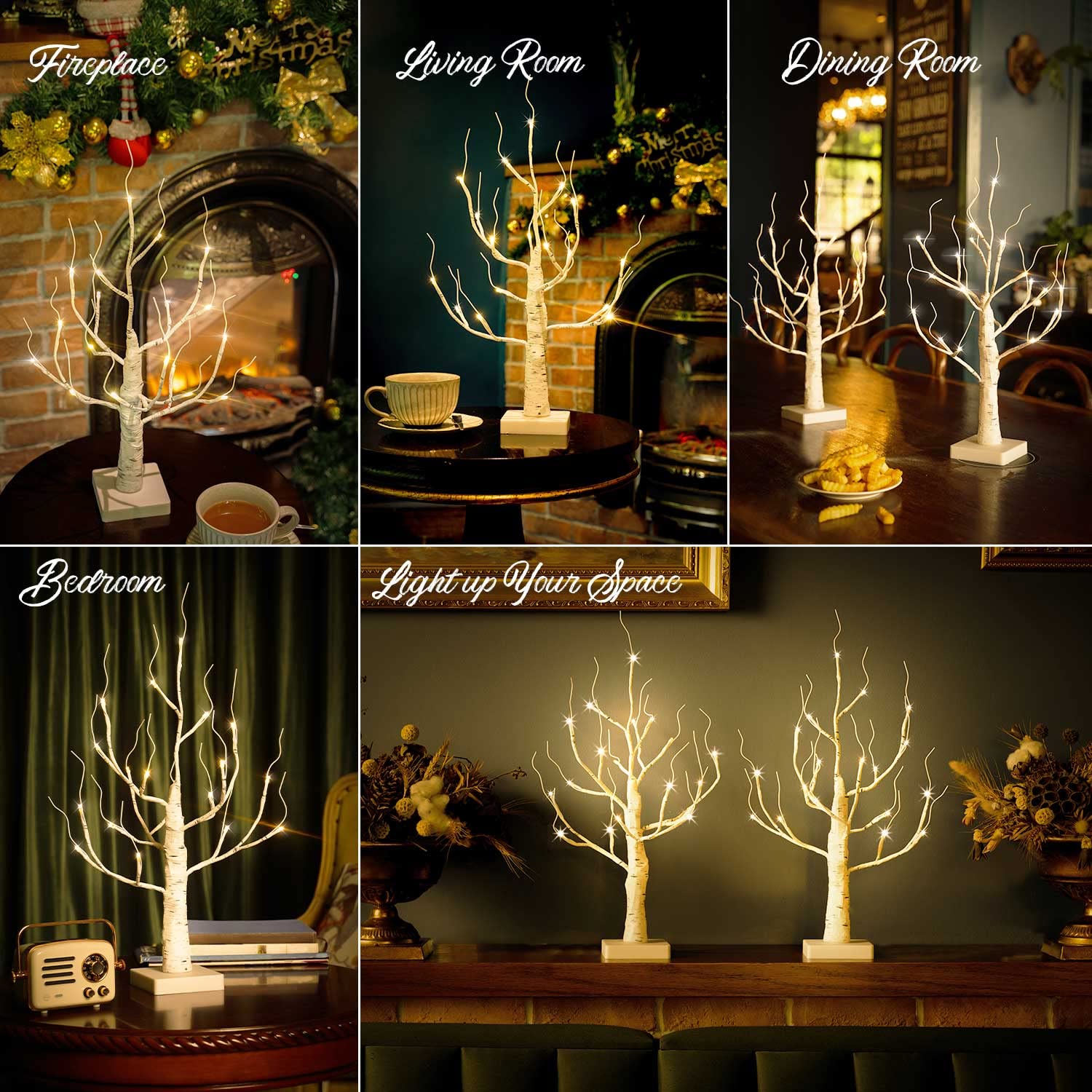 ZHOUDUIDUI 2-Pack Lighted Birch Trees, 4ft Tall With 48 Warm & Cool White LEDs, 9 Modes & Timer, Indoor/Outdoor Holiday Decor