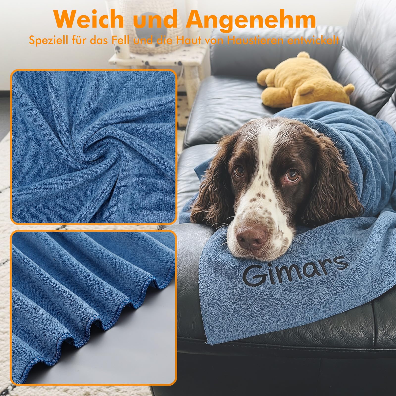 Gimars Toalla de Perro 140x70 cm de Microfibra, súper Absorbente, Secado rápido, Grande, para Perros Grandes, para secar después del baño y la Lluvia