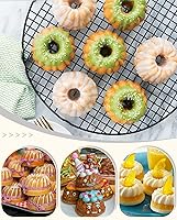 Vista 5 de Jello Molds - 2 moldes de silicona para tartas de tubo estriado, 6 cavidades Heritage, molde de silicona para hornear moldes antiadherentes (rosa)